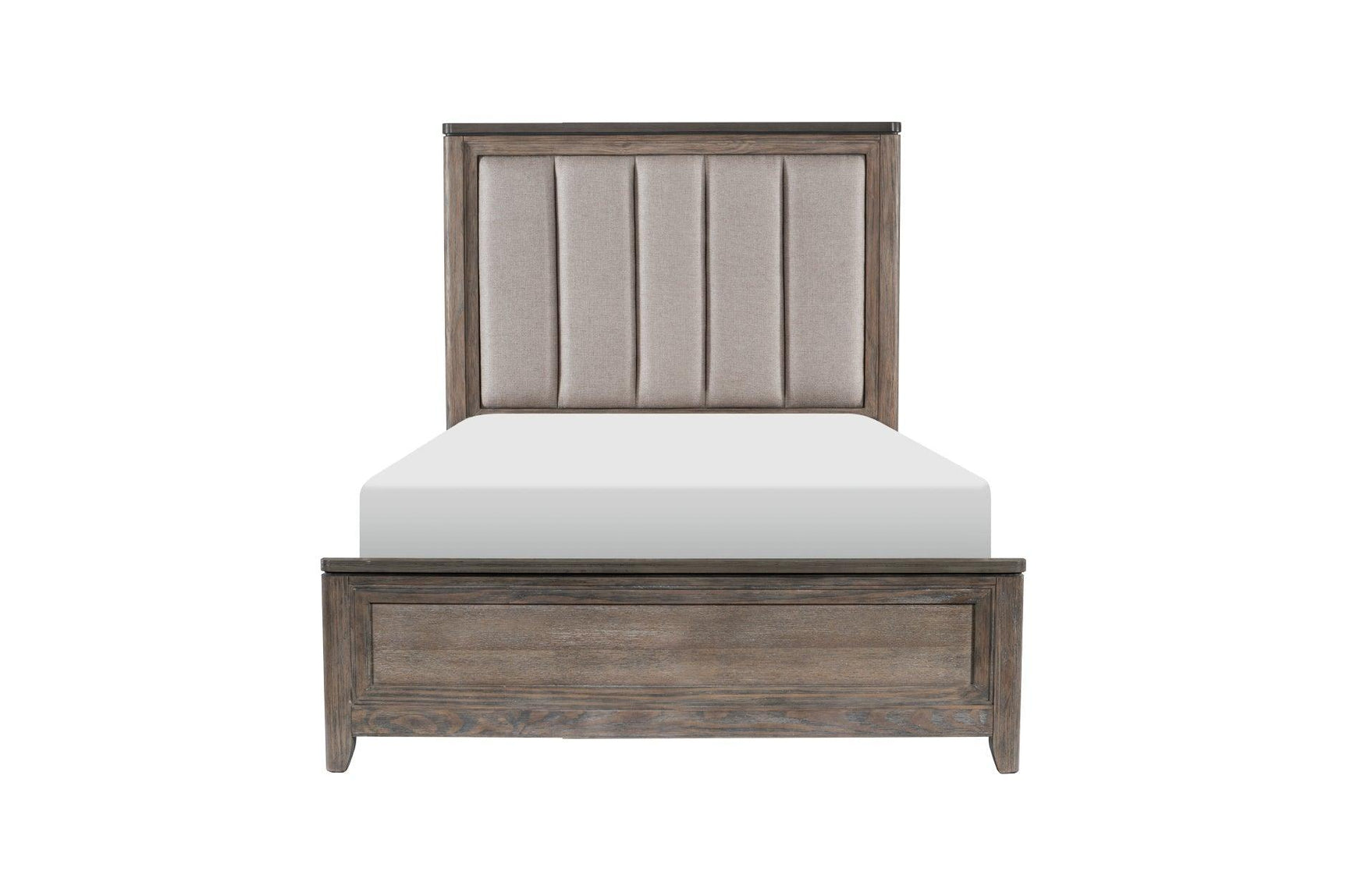 Newell Gray Twotone Contemporary Transitional Solid Wood Fabric Upholstered Panel Bedroom Set - Ella Furniture