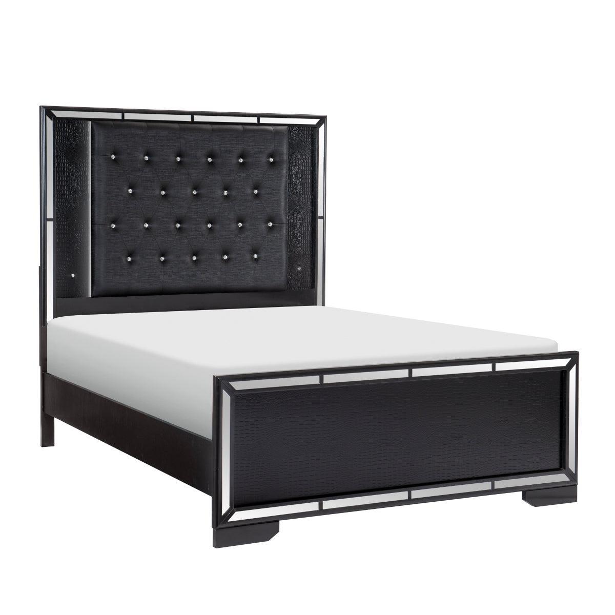 Aveline Black Faux Alligator Embossed Wood And Engineered Wood Faux Leather Upholstered Queen Bed - Ella Furniture