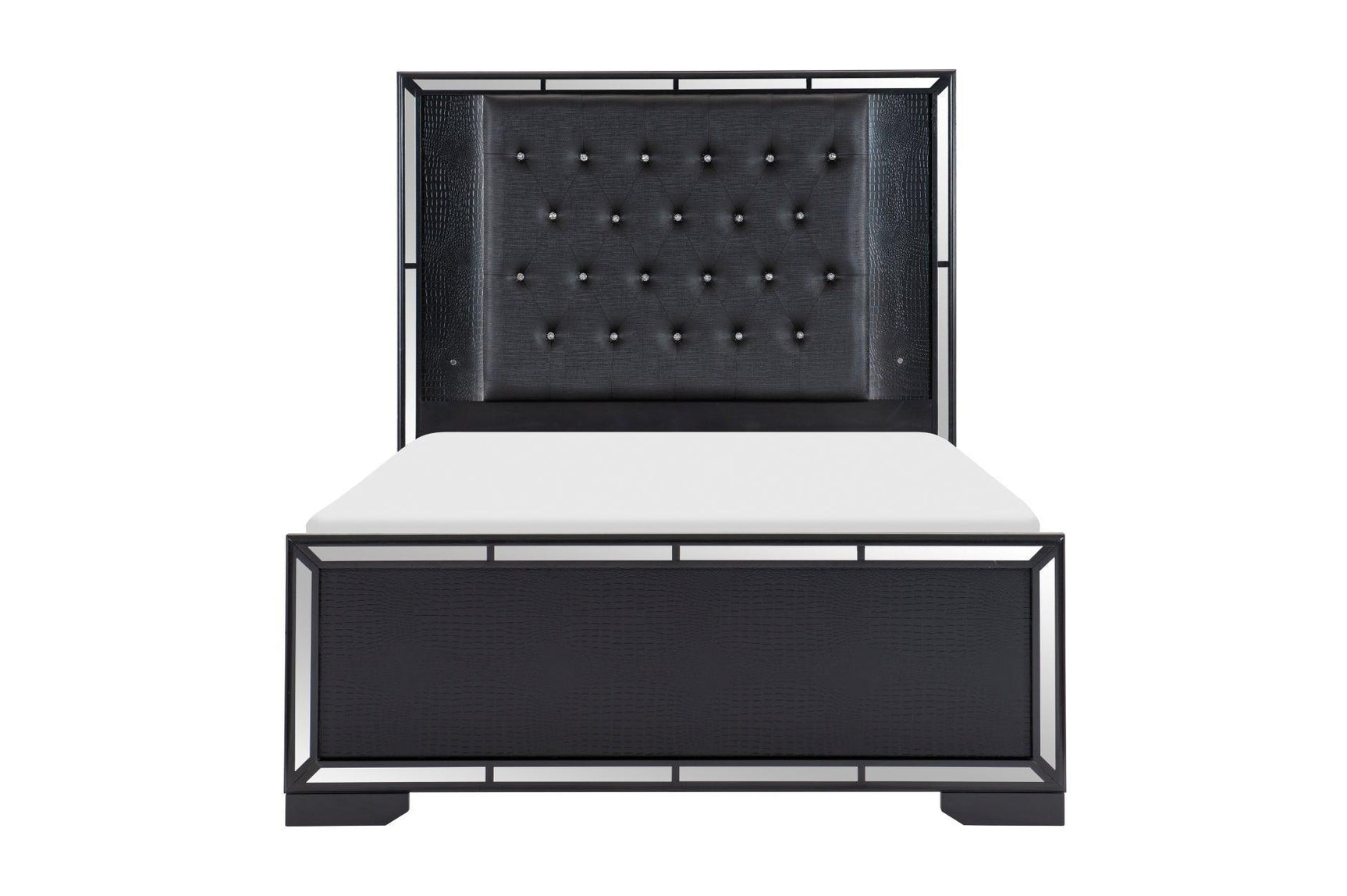 Aveline Black Contemporary Solid Wood Faux Leather LED Upholstered Tufted Panel Bedroom Set - Ella Furniture