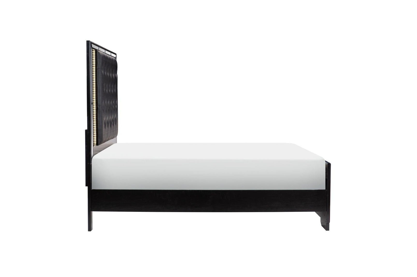 Aveline Black Contemporary Solid Wood Faux Leather LED Upholstered Tufted Panel Bedroom Set - Ella Furniture