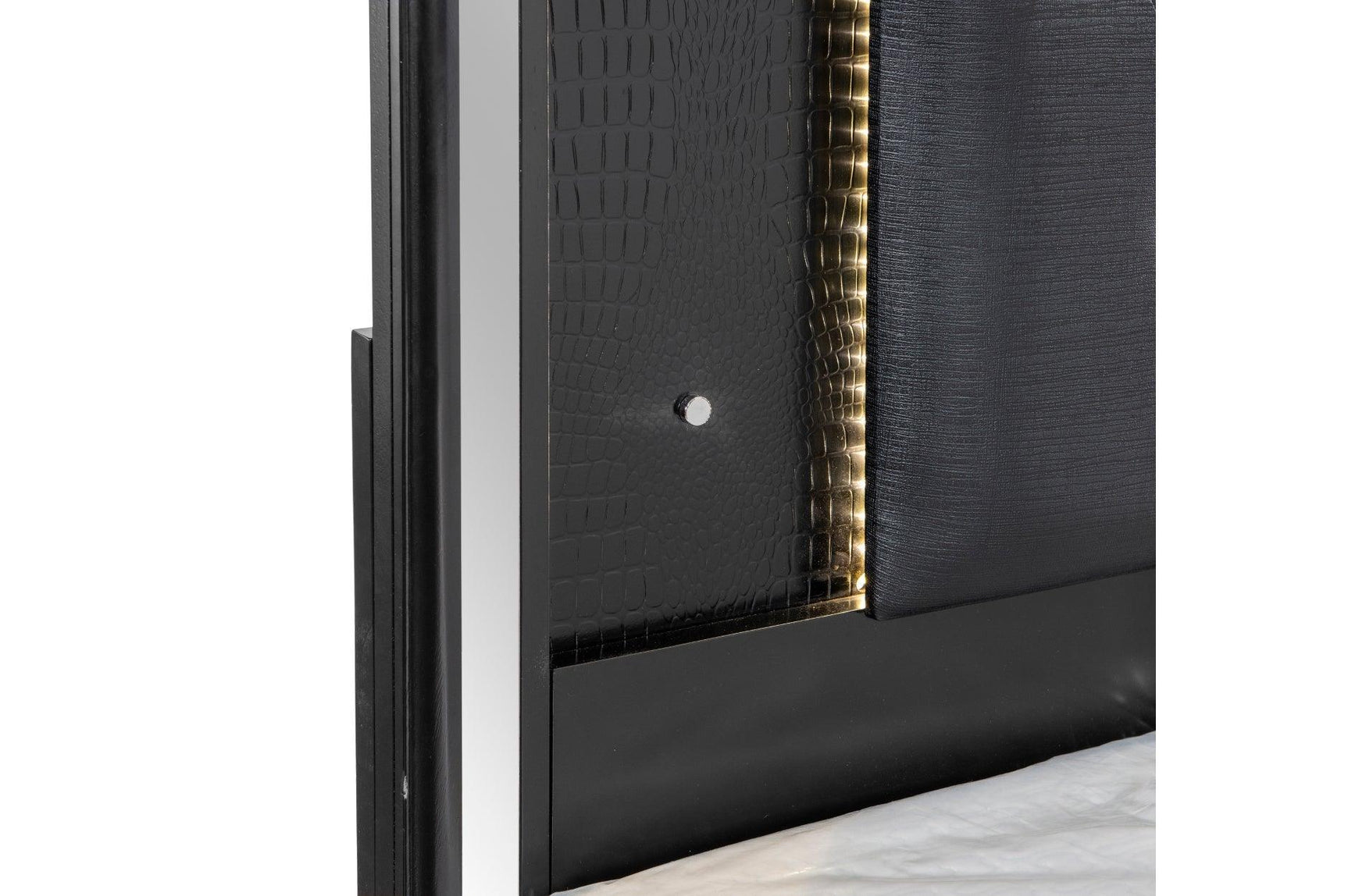 Aveline Black Contemporary Solid Wood Faux Leather LED Upholstered Tufted Panel Bedroom Set - Ella Furniture