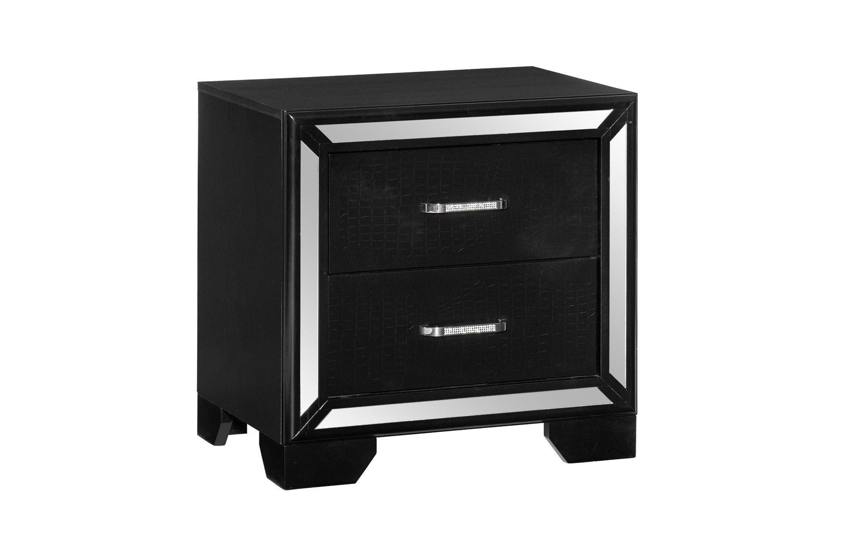 Aveline Black Contemporary Solid Wood Faux Leather LED Upholstered Tufted Panel Bedroom Set - Ella Furniture