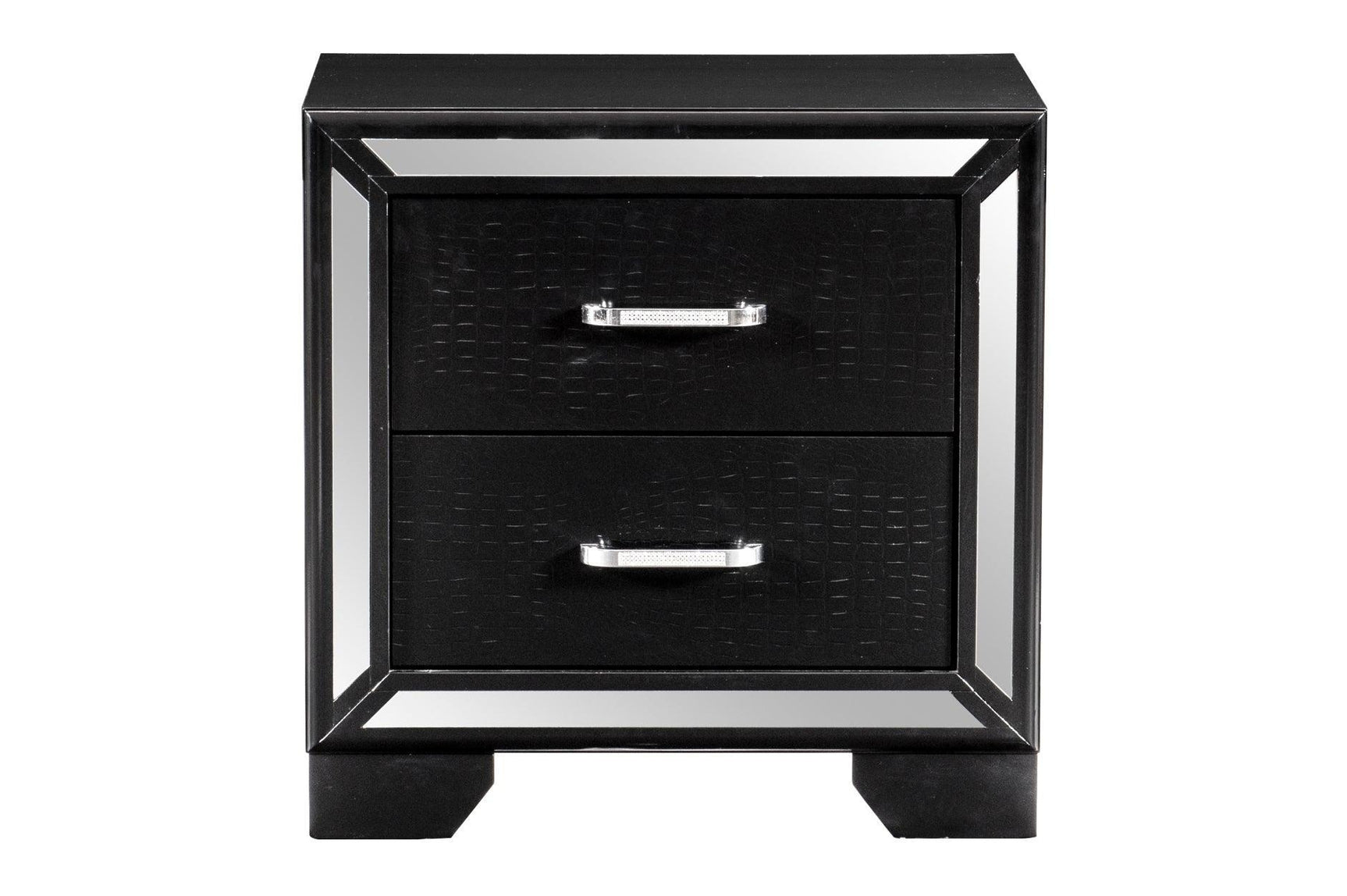 Aveline Black Contemporary Solid Wood Faux Leather LED Upholstered Tufted Panel Bedroom Set - Ella Furniture