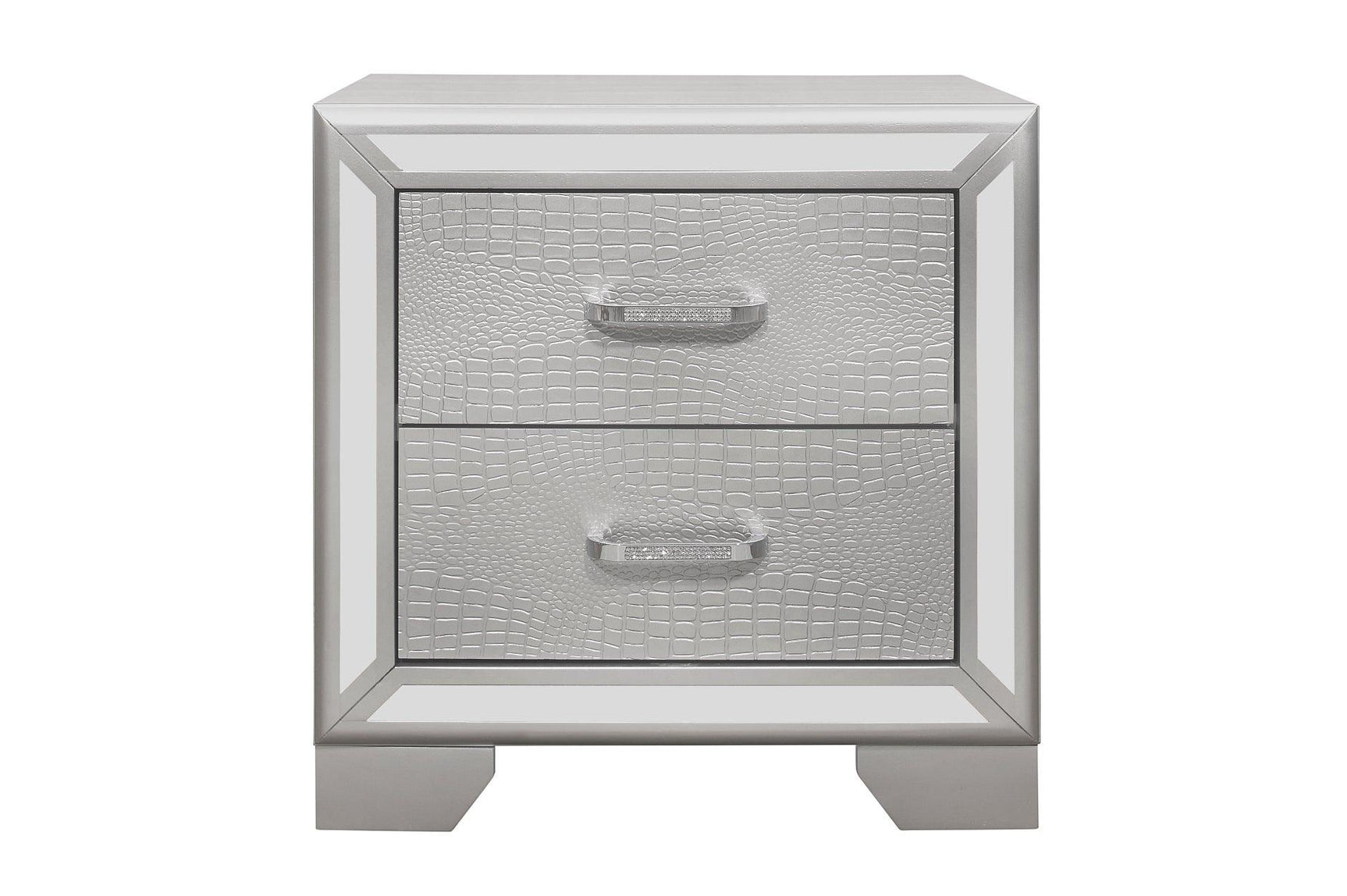 Aveline Silver Contemporary Solid Wood Faux Leather LED Upholstered Tufted Panel Bedroom Set - Ella Furniture