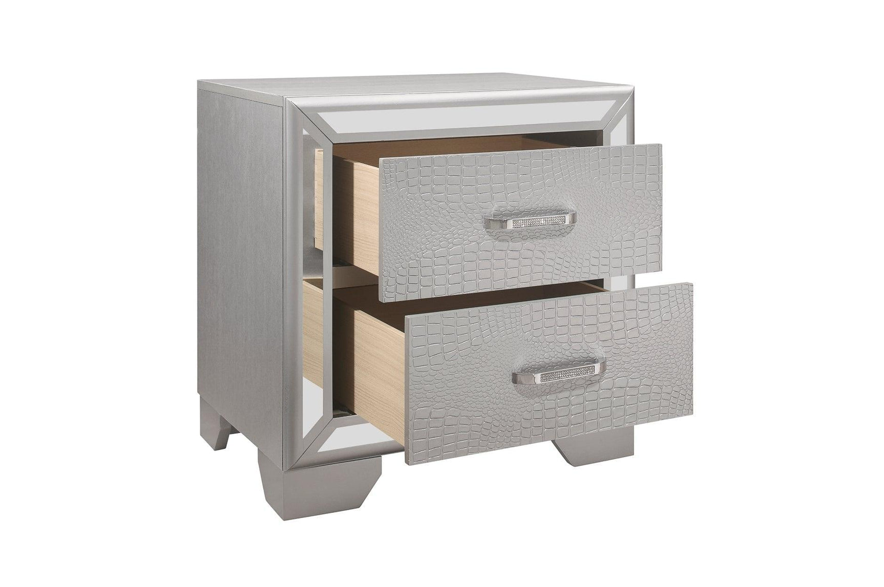 Aveline Silver Contemporary Solid Wood Faux Leather LED Upholstered Tufted Panel Bedroom Set - Ella Furniture