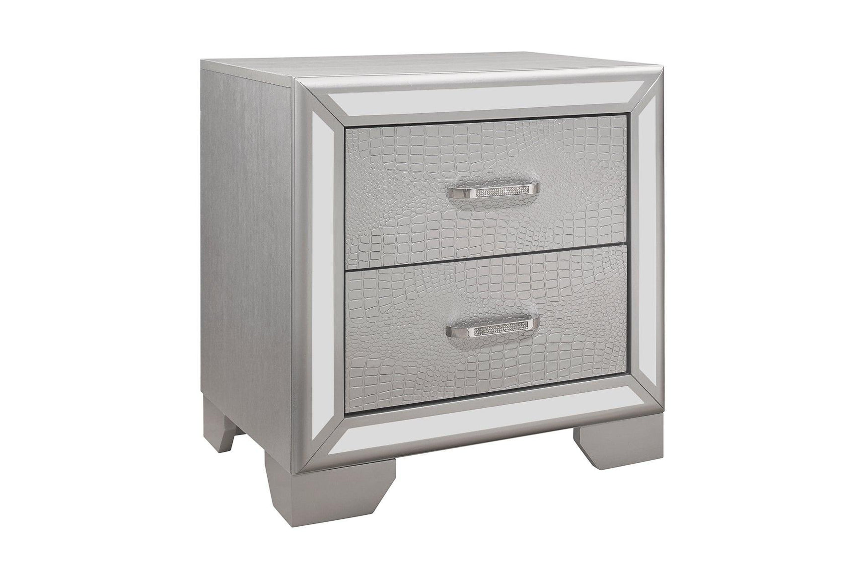 Aveline Silver Contemporary Solid Wood Faux Leather LED Upholstered Tufted Panel Bedroom Set - Ella Furniture