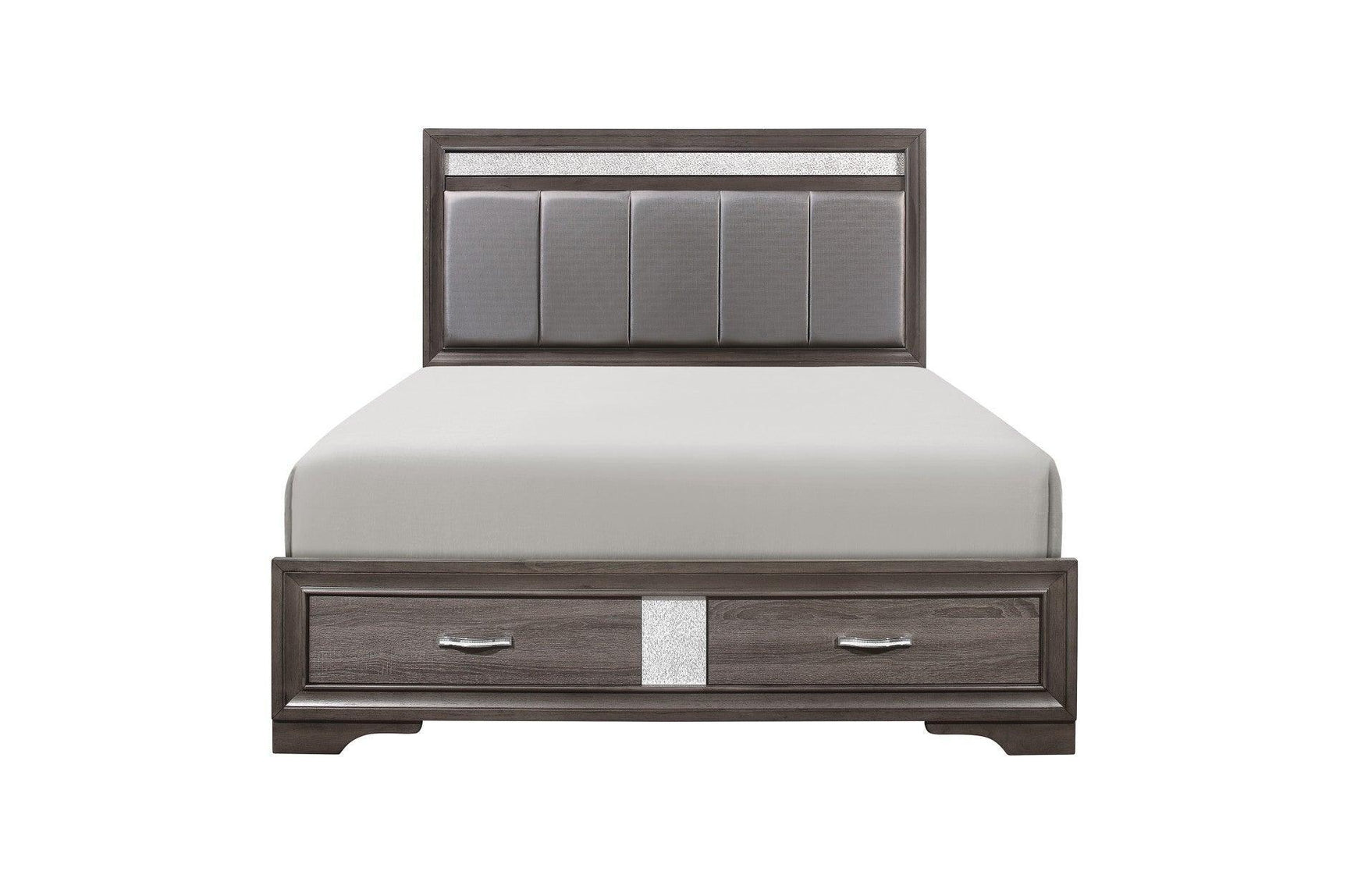 Luster Gray Modern Contemporary Solid Wood Faux Leather Upholstered Storage Platform Bed - Ella Furniture