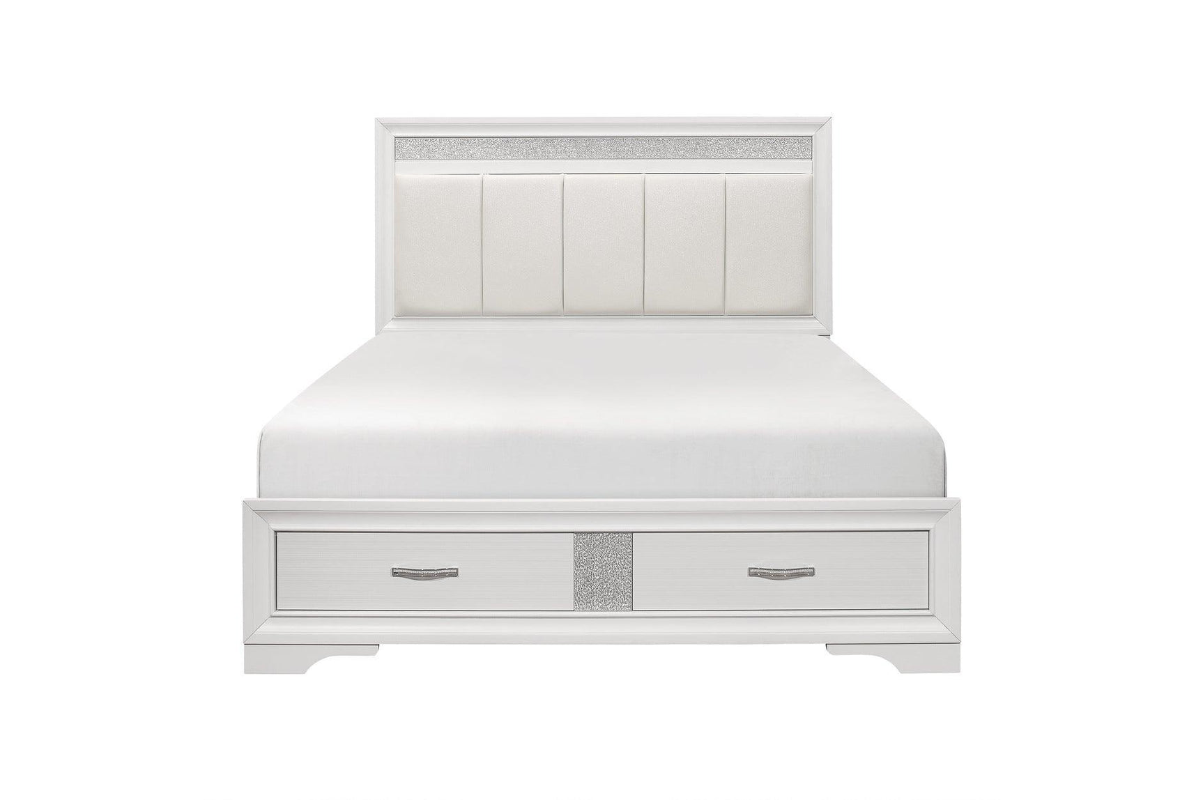 Luster White Modern Contemporary Solid Wood Faux Leather Upholstered Storage Platform Bed - Ella Furniture