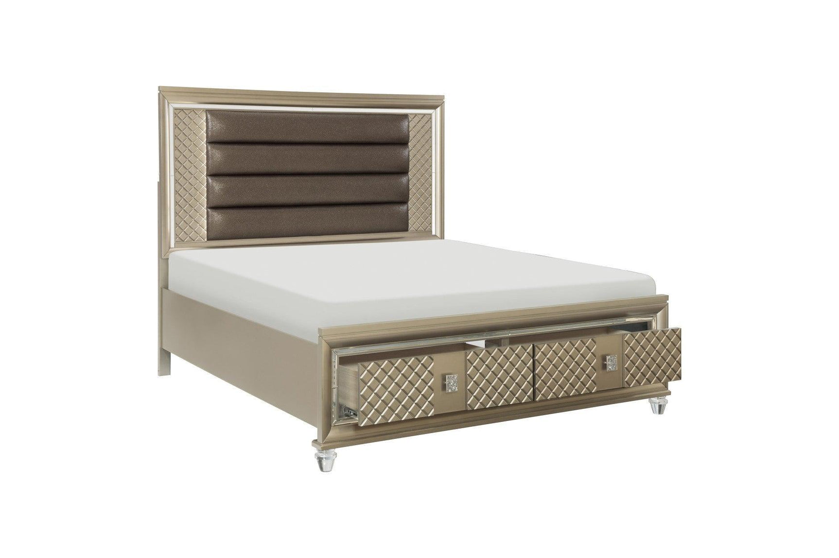 Loudon Champagne Metallic Finish Modern Contemporary Solid Wood Upholstered Bedroom Set - Ella Furniture