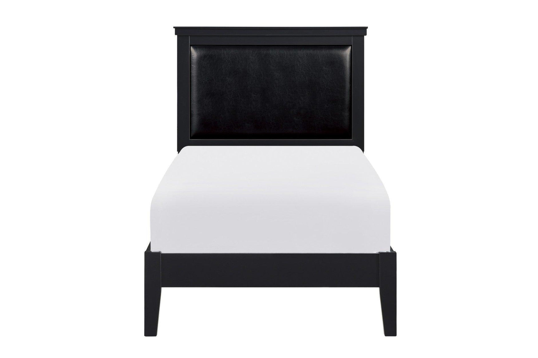 Seabright Black Painted Finish Contemporary Sleek Solid Wood Faux Leather Upholstered Bedroom Set - Ella Furniture