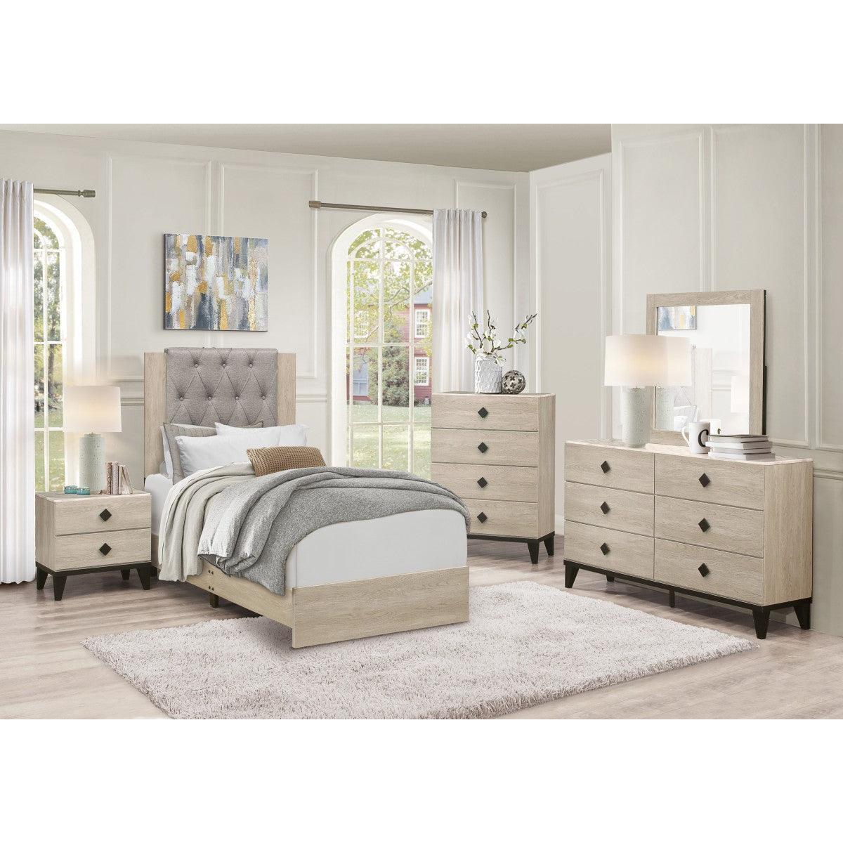 Whiting Cream Wood And Engineered Wood Fabric Upholstered Tufted Youth Twin Panel Bed In A Box - Ella Furniture