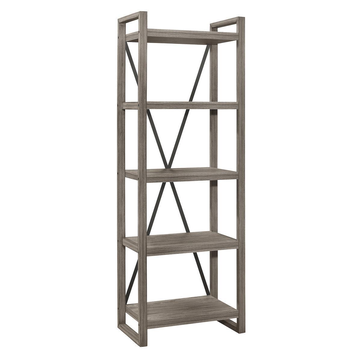 Bainbridge Weathered Gray Rustic Melamine Board Wood Bookcase with Open 5 Storage Shelves - Ella Furniture