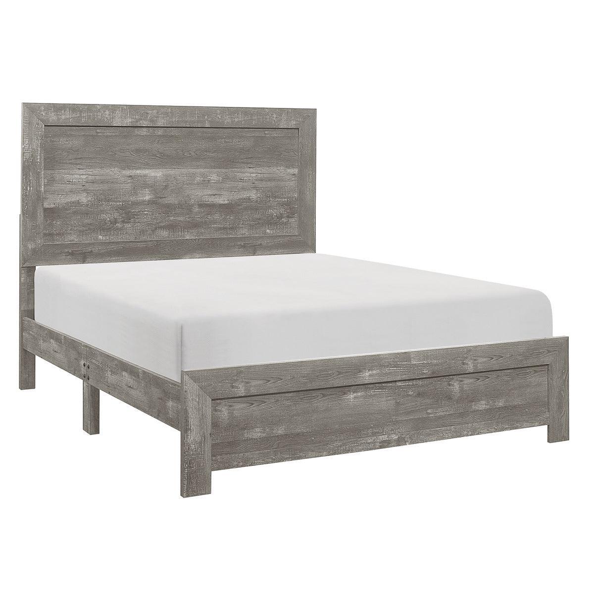 Corbin Gray Modern Rustic Faux Wood Veneer Wood And Engineered Wood Queen Panel Bed In A Box - Ella Furniture