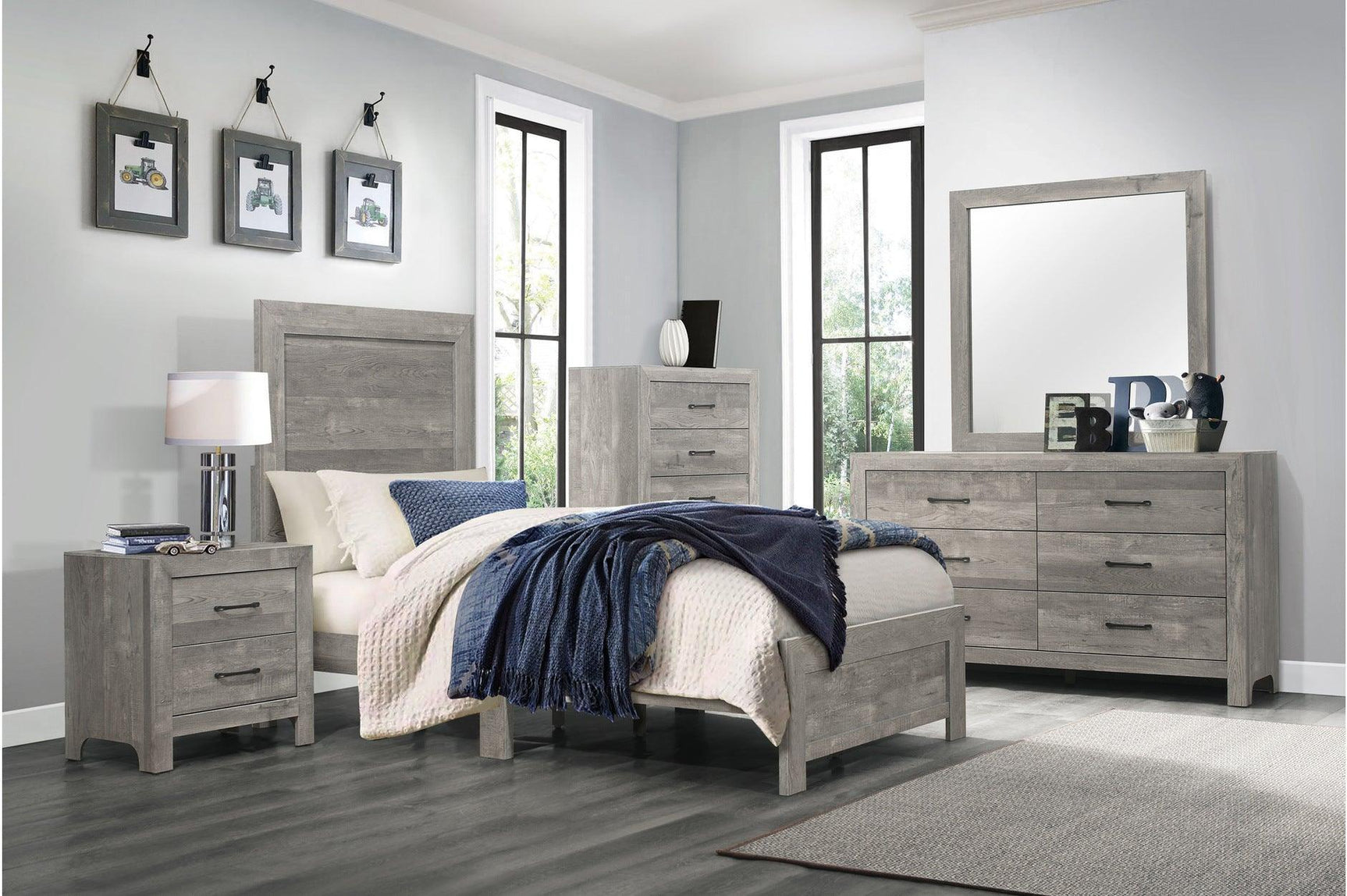 Corbin Gray Modern Contemporary Faux Wood And Veneers Youth Panel Bedroom Set - Ella Furniture