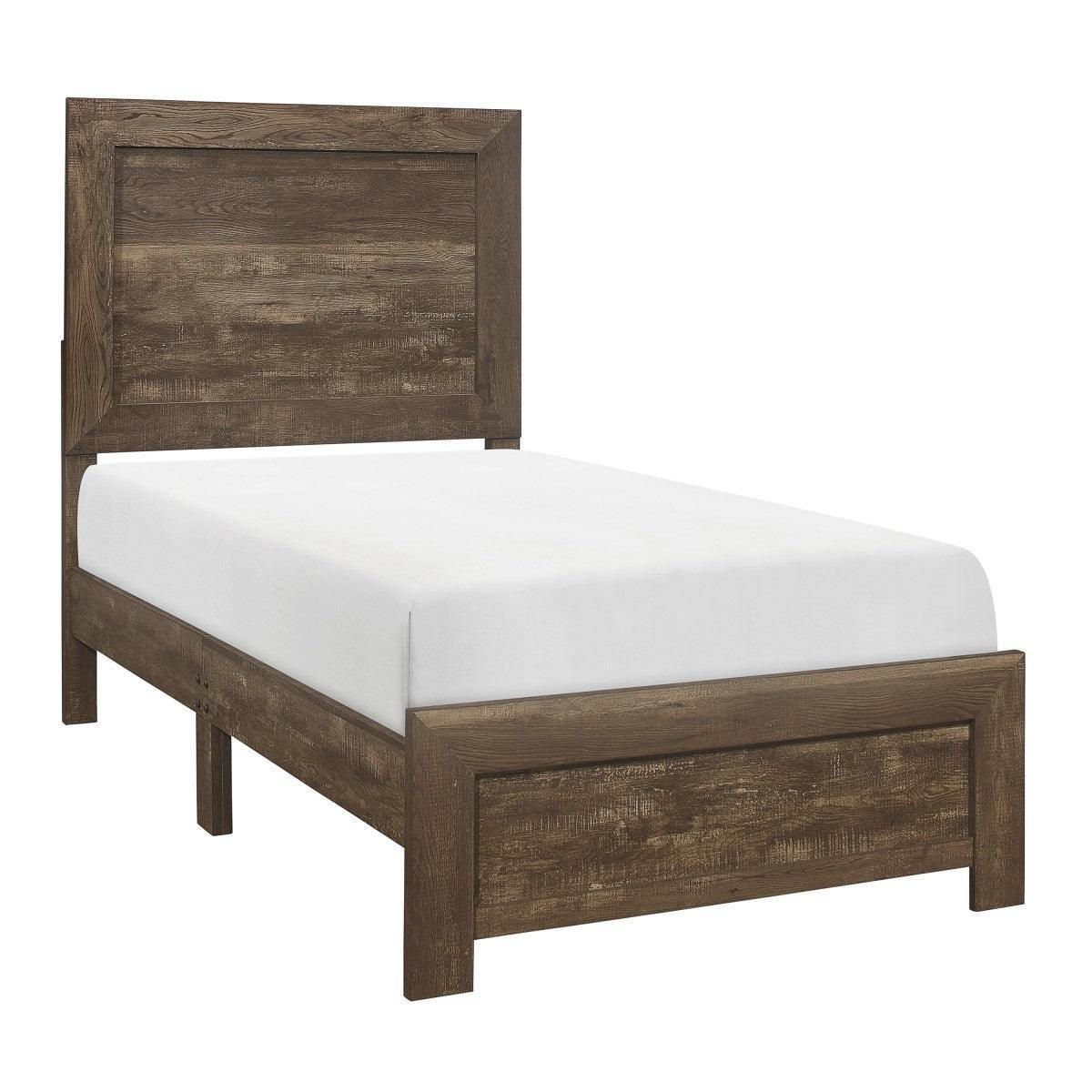 Corbin Rustic Brown Embossed Faux Wood Veneer, Wood And Engineered Wood Youth Twin Bed In A Box - Ella Furniture