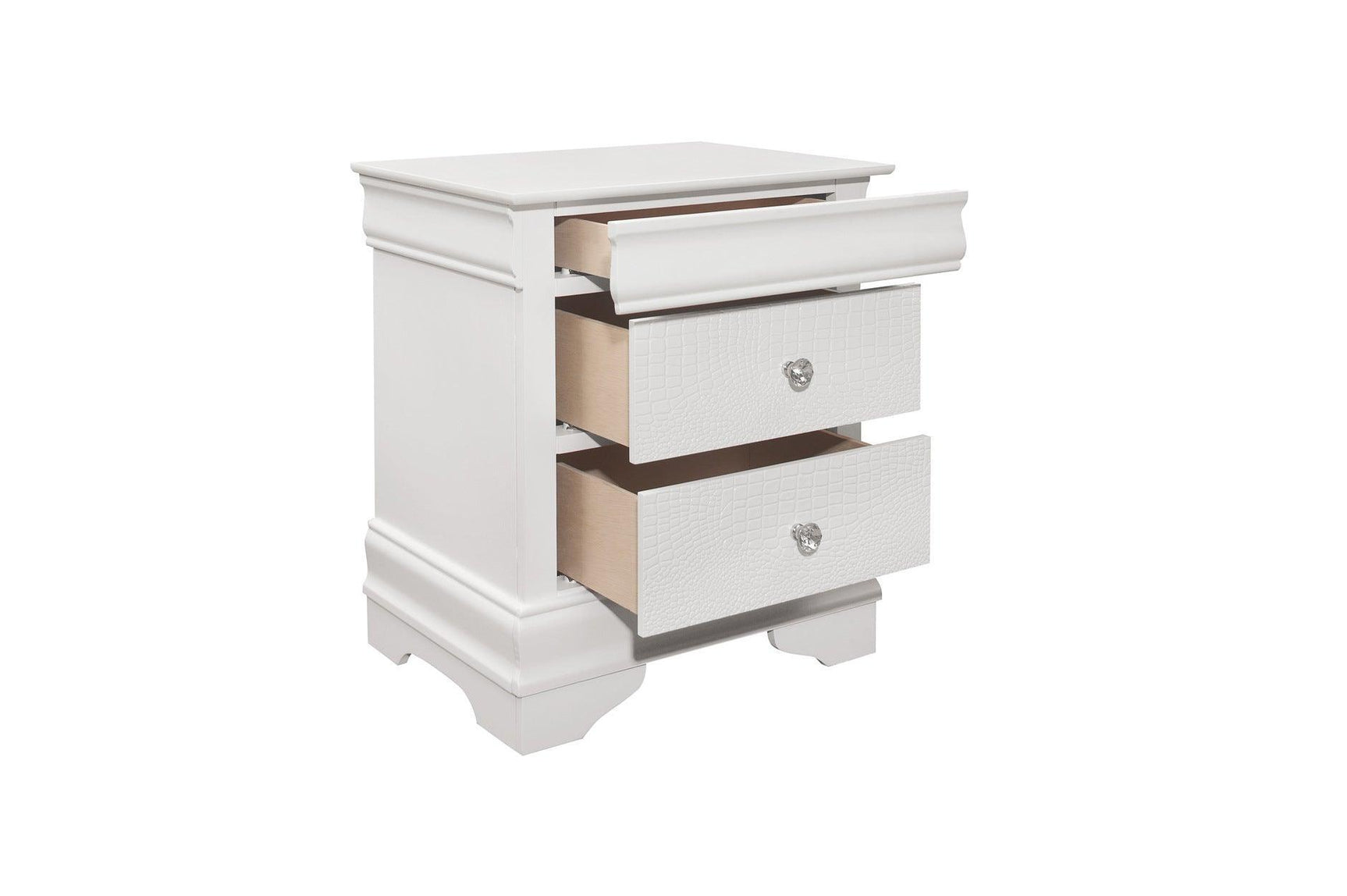 Lana White Contemporary Solid Wood Faux Leather Upholstered Tufted Youth LED Panel Bedroom Set - Ella Furniture