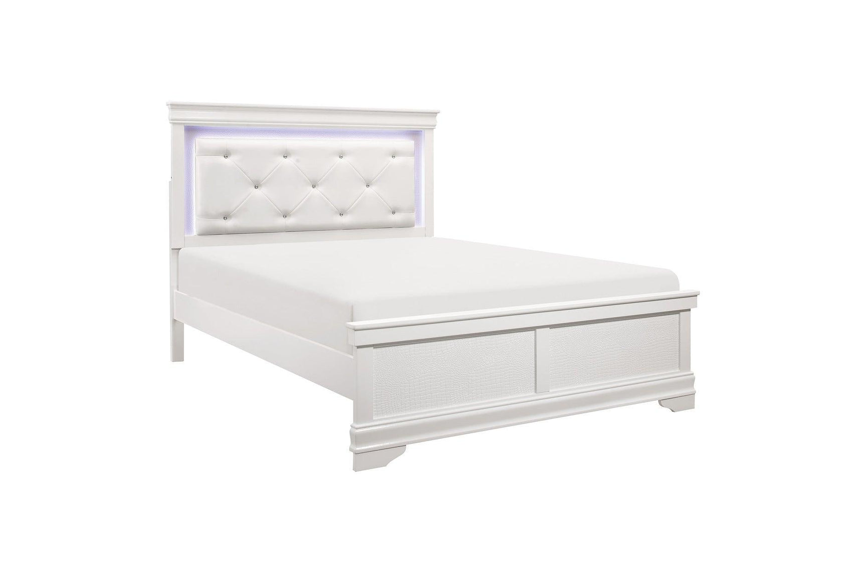 Lana White Modern Contemporary Solid Wood Faux Leather Upholstered Tufted LED Panel Bedroom Set - Ella Furniture