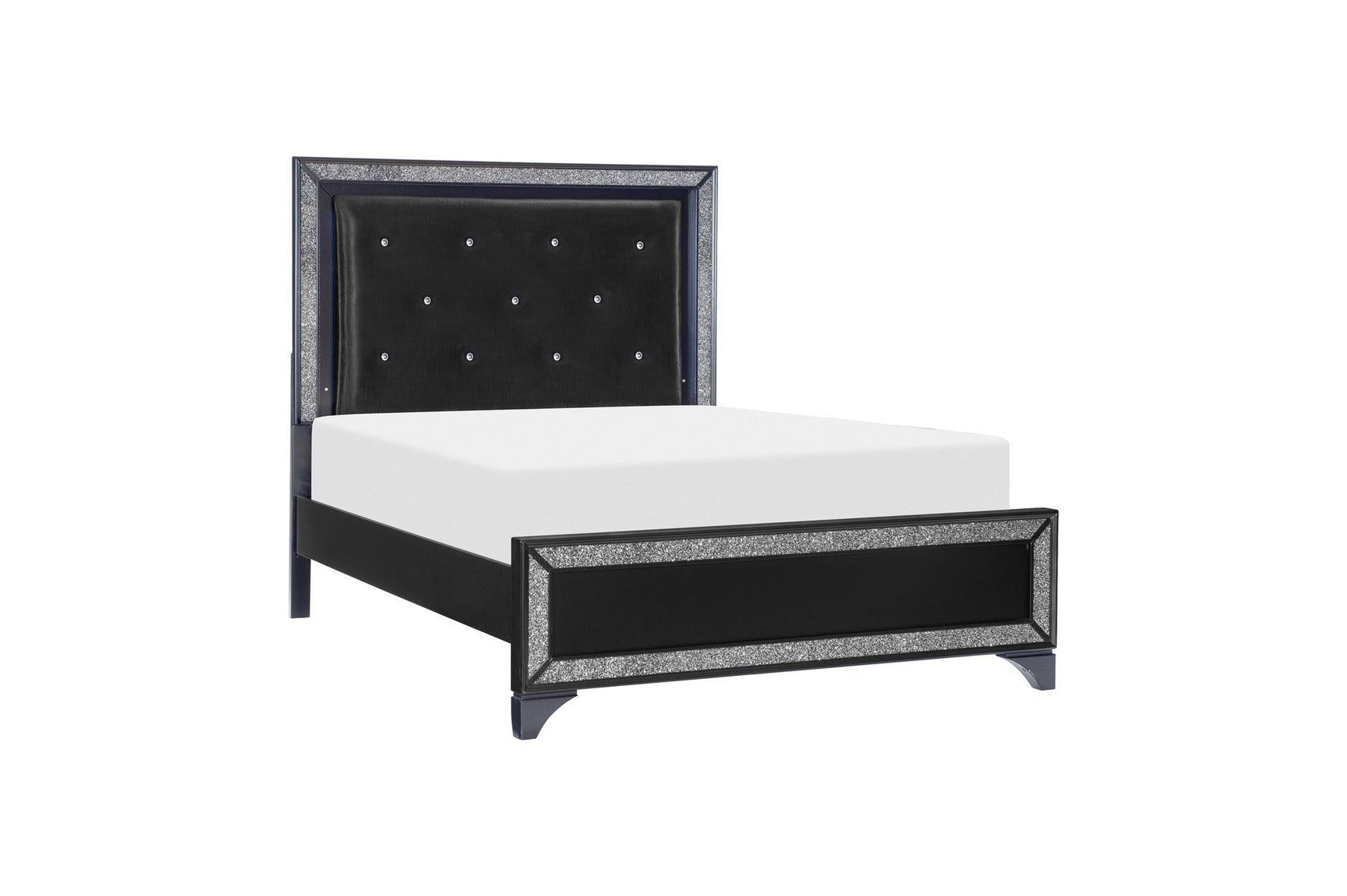 Salon Black Modern Contemporary Solid Wood Faux Leather Upholstered Tufted LED Panel Bedroom Set - Ella Furniture