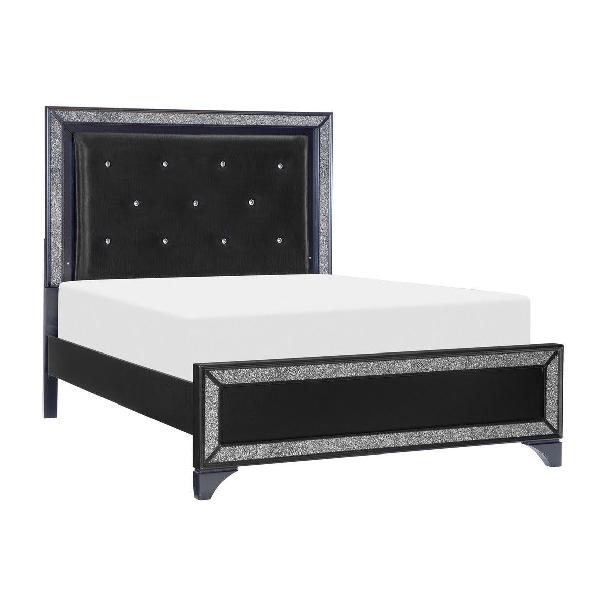 Salon Black Wood And Engineered Wood Faux Leather Upholstered Tufted Headboard LED King Panel Bed - Ella Furniture