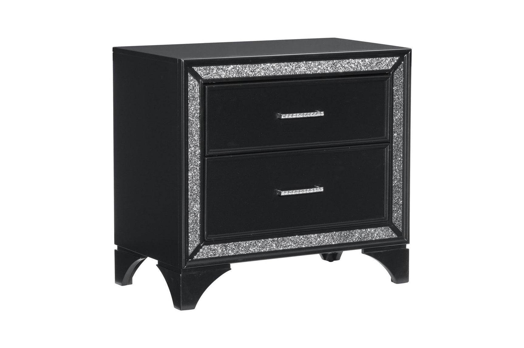 Salon Black Modern Contemporary Solid Wood Faux Leather Upholstered Tufted LED Panel Bedroom Set - Ella Furniture