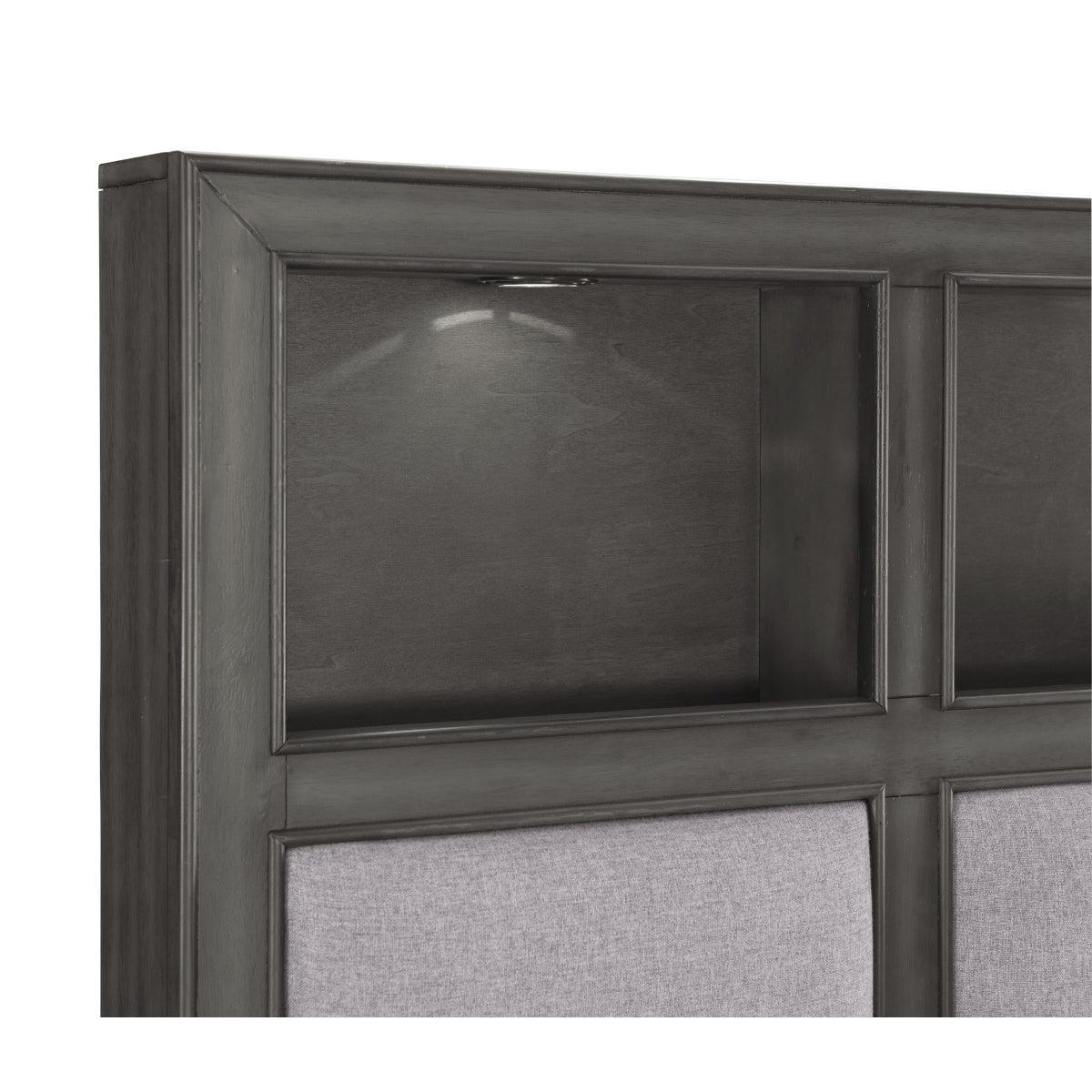 Wittenberry Gray Transitional Engineered Wood Fabric Upholstered LED Storage Queen Platform Bed - Ella Furniture