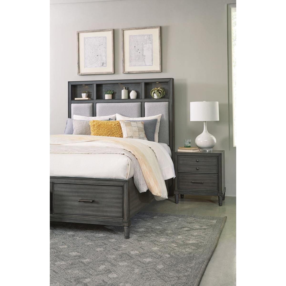 Wittenberry Gray Wood, Engineered Wood Fabric Polyester Upholstered LED Storage King Platform Bed - Ella Furniture