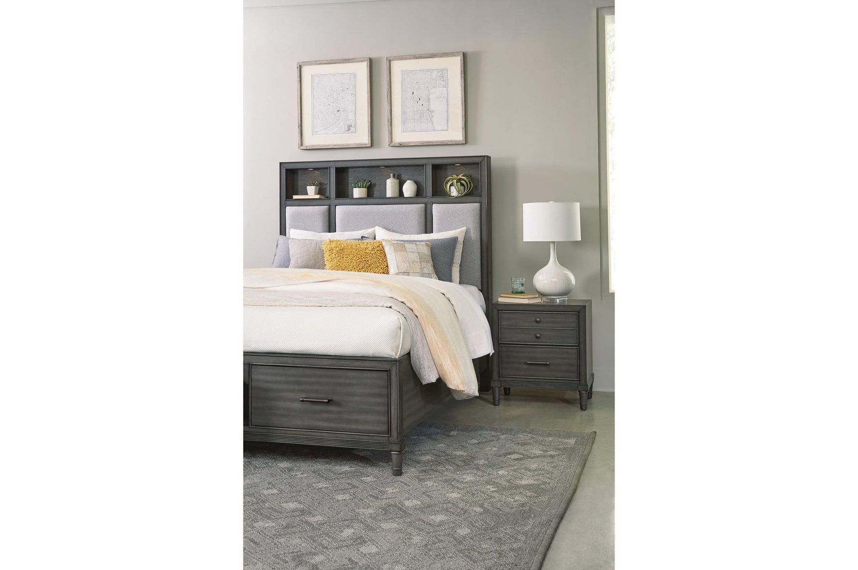 Wittenberry Gray Modern Contemporary Solid Wood Fabric Upholstered Storage Bedroom Set - Ella Furniture
