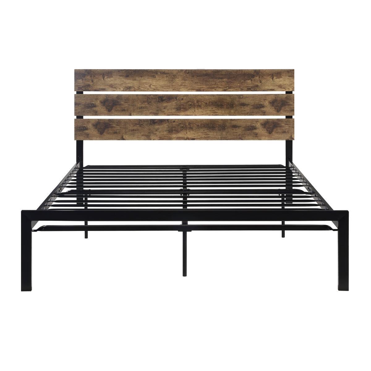 Marshall Black Metal Modern Metal Frame Faux Wood Veneered Queen Platform Bed Ships In One Box - Ella Furniture