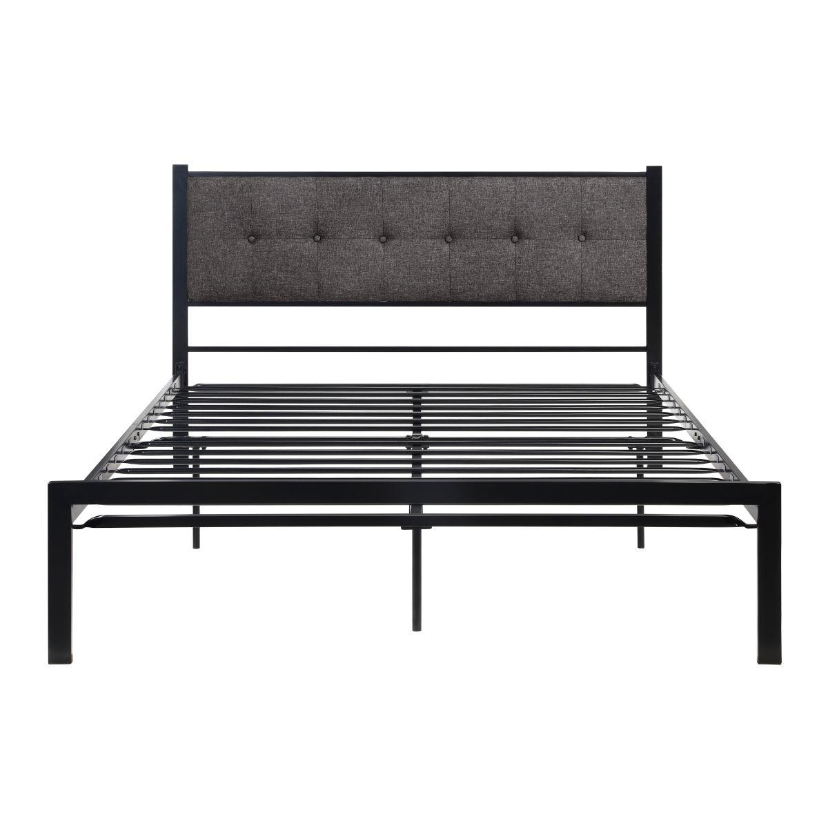 Samuel Gray Modern Metal Frame Polyester Textured Upholstered Tufted Queen Platform Bed - Ella Furniture
