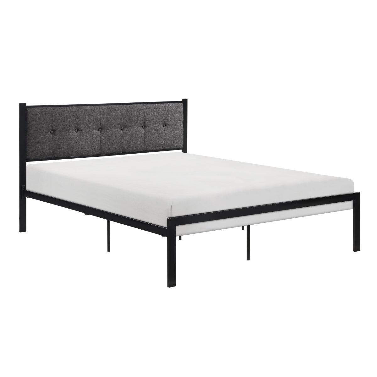 Samuel Gray Modern Metal Frame Polyester Textured Upholstered Tufted Queen Platform Bed - Ella Furniture