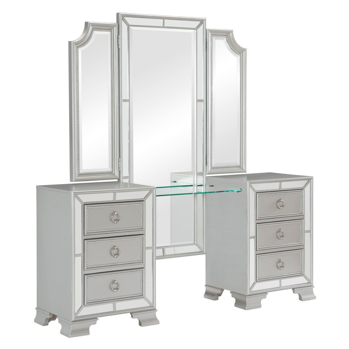 Avondole Silver Modern Traditional Wood And Engineered Wood Vanity Dresser With Mirror - Ella Furniture