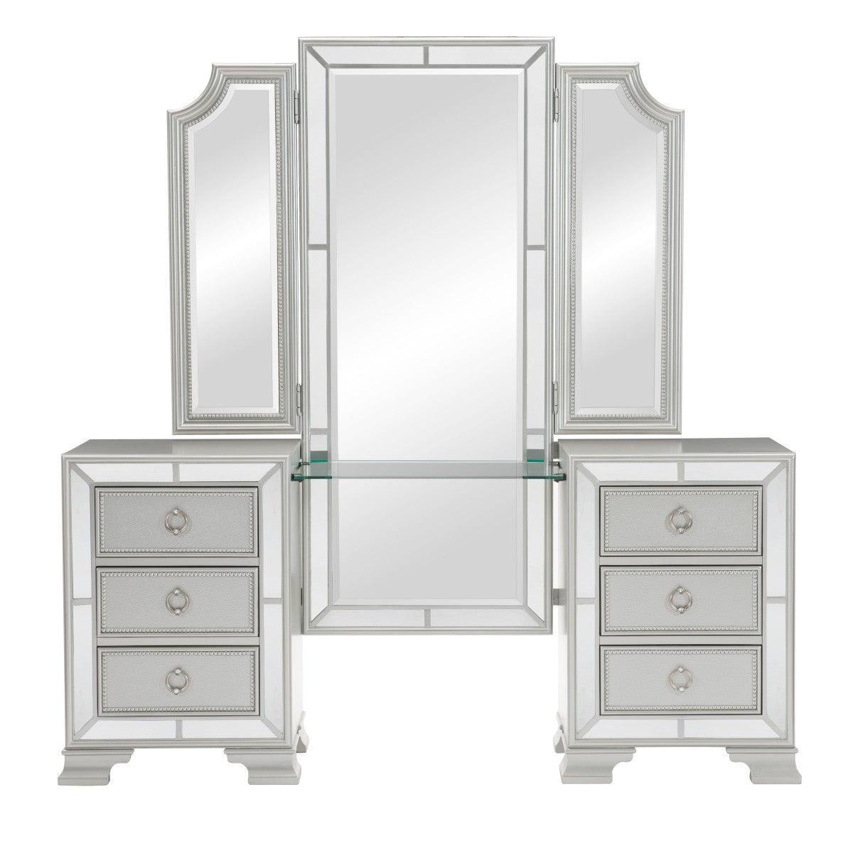 Avondole Silver Modern Traditional Wood And Engineered Wood Vanity Dresser With Mirror - Ella Furniture