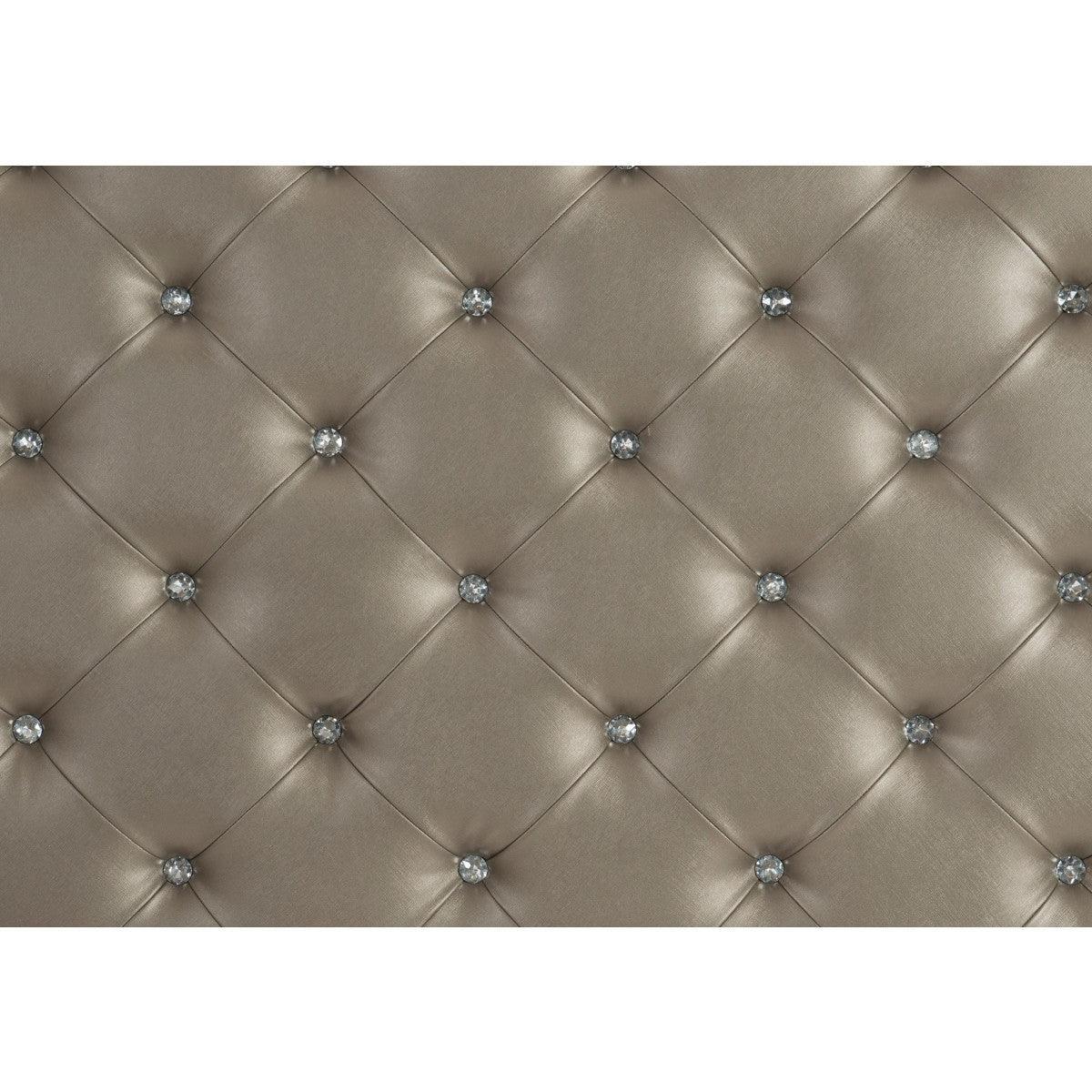 Avondale Silver Modern Wood Engineered Wood, Glass Faux Leather Upholstered Tufted King Panel Bed - Ella Furniture