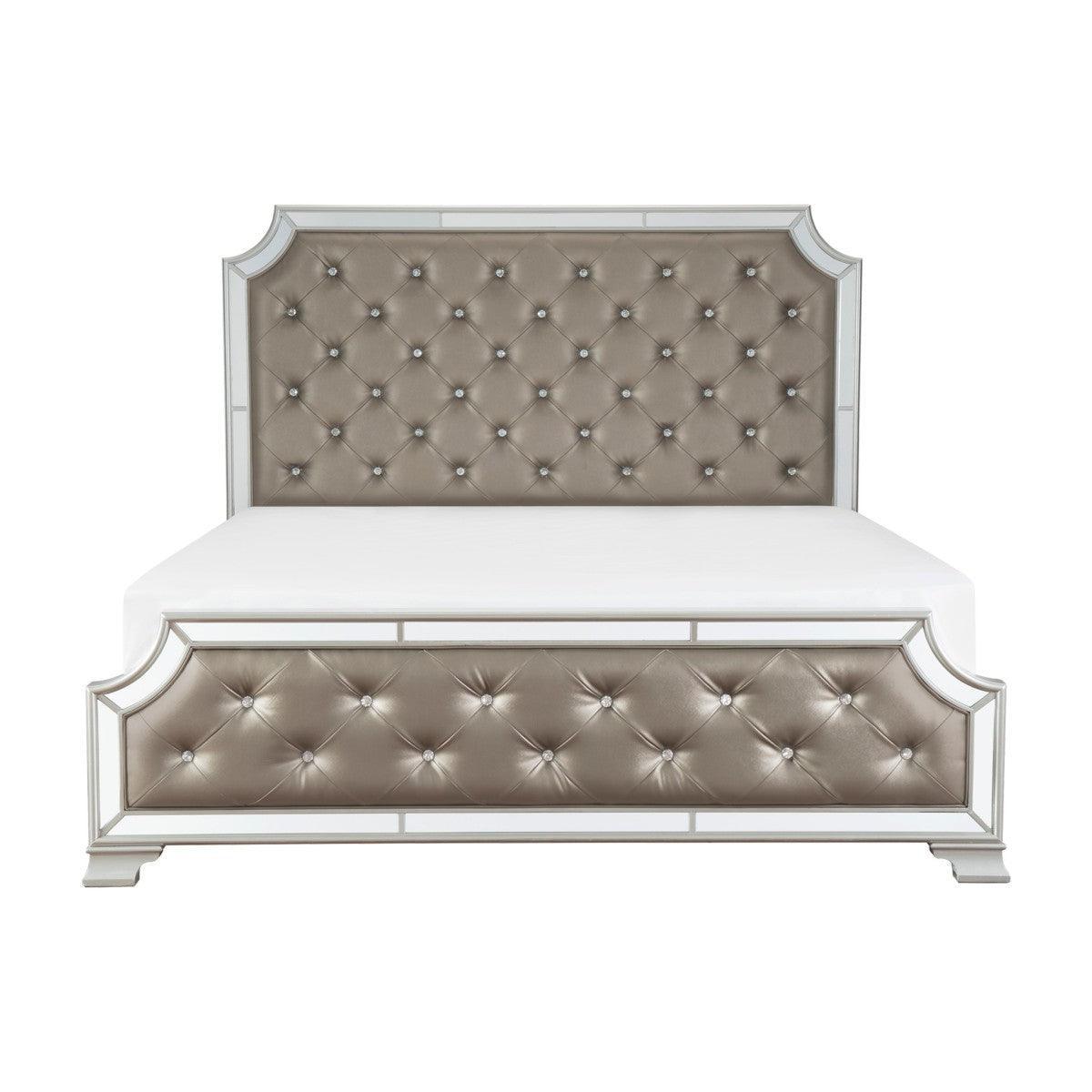 Avondale Gray Modern Wood Engineered Wood Glass Faux Leather Upholstered Tufted Queen Panel Bed - Ella Furniture