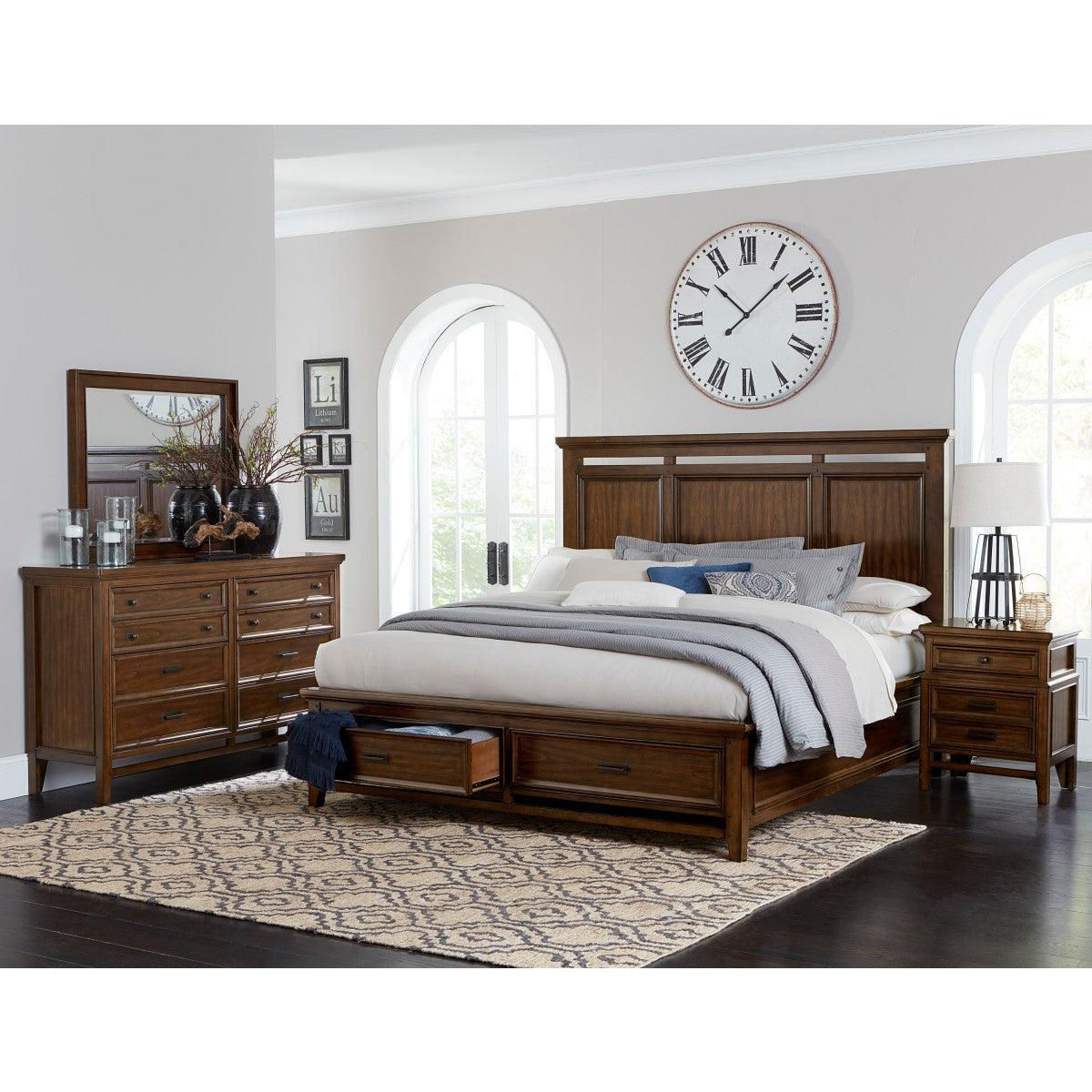 Frazier Park Brown Cherry Modern Contemporary Solid Wood Upholstered Storage Queen Platform Bed - Ella Furniture