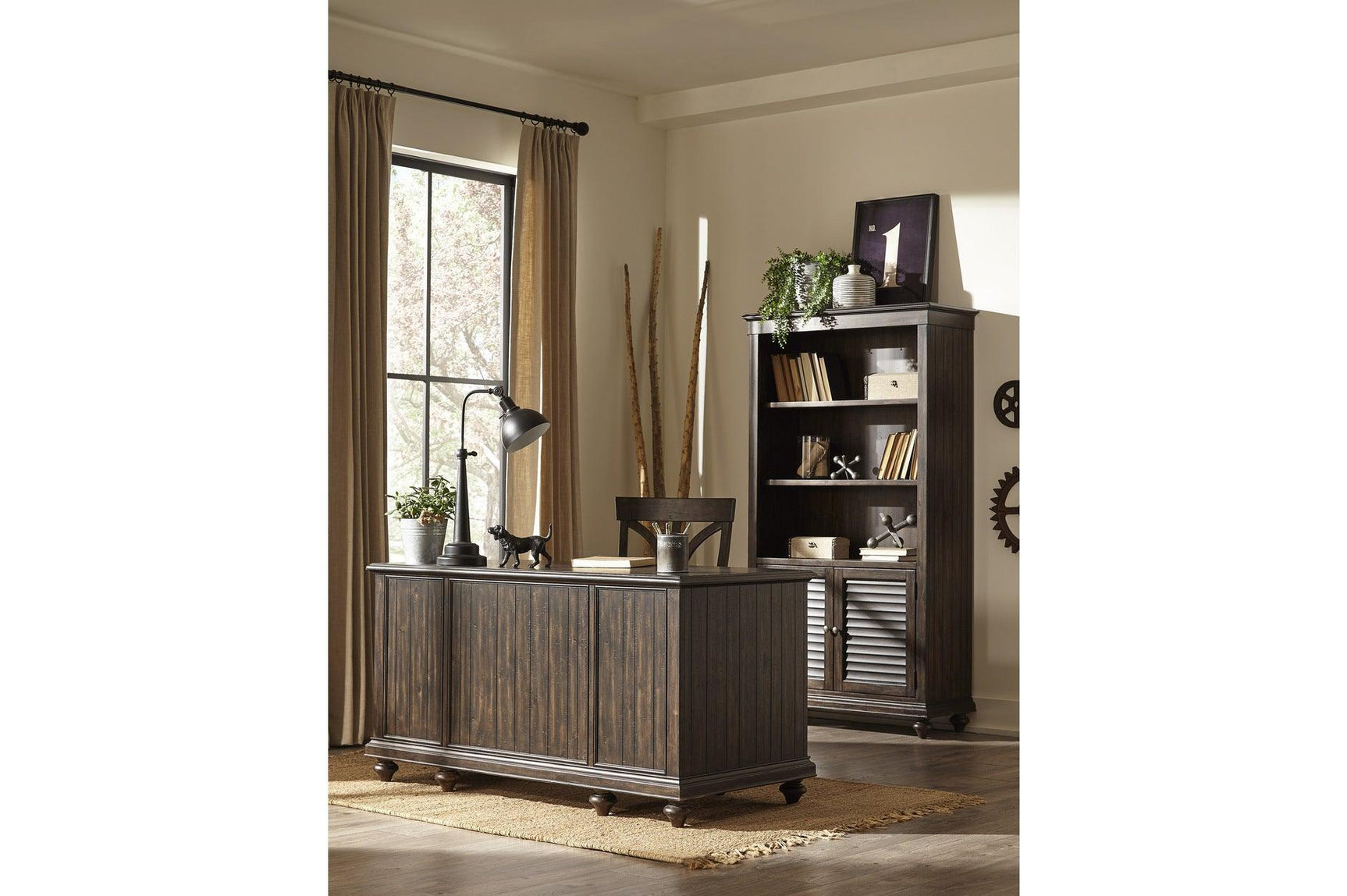 Cardano Charcoal Modern Tranisitional Traditional Acacia Solids And Veneers Executive Desk - Ella Furniture