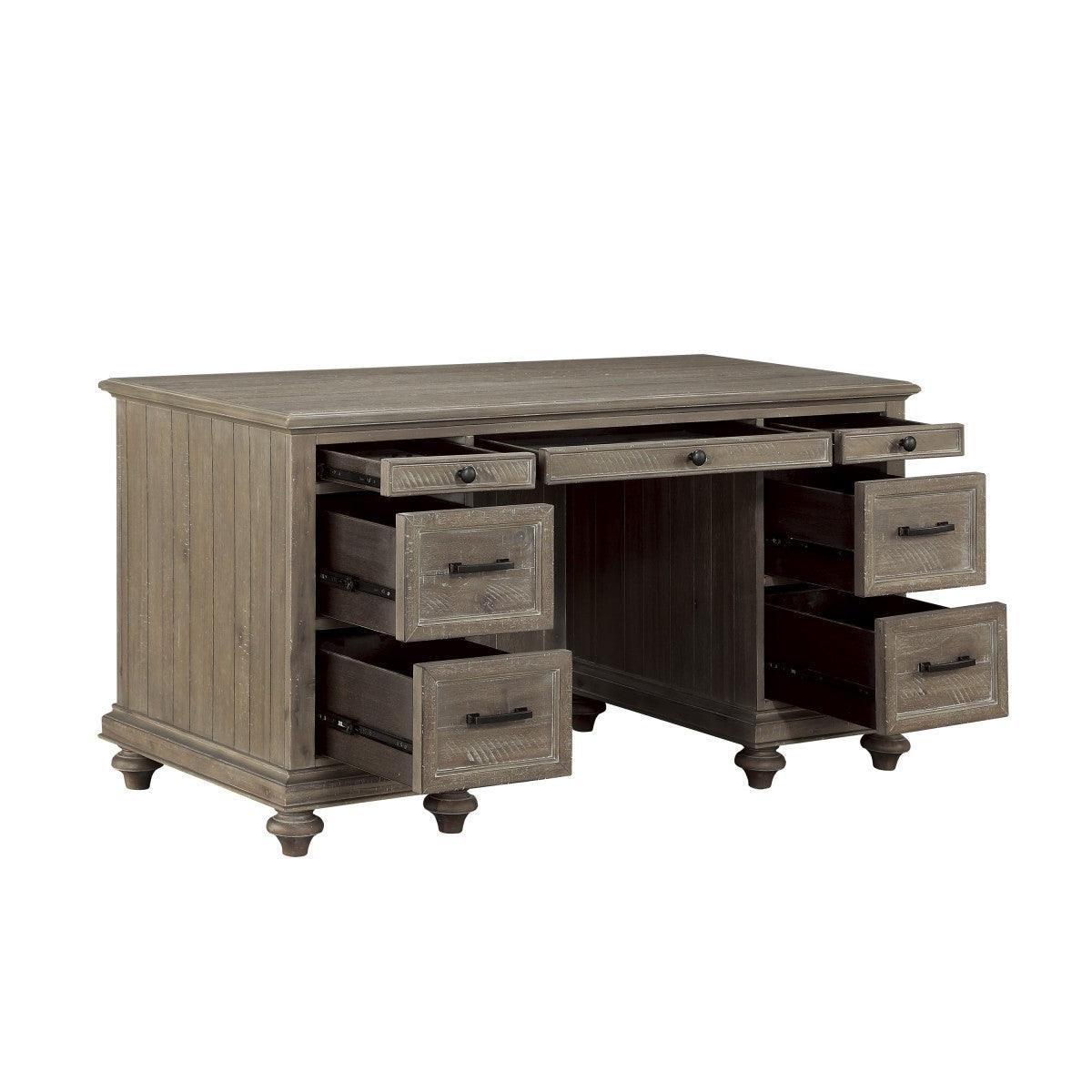Cardano Driftwood Light Brown Traditional Acacia Veneer Wood And Engineered Wood Executive Desk - Ella Furniture