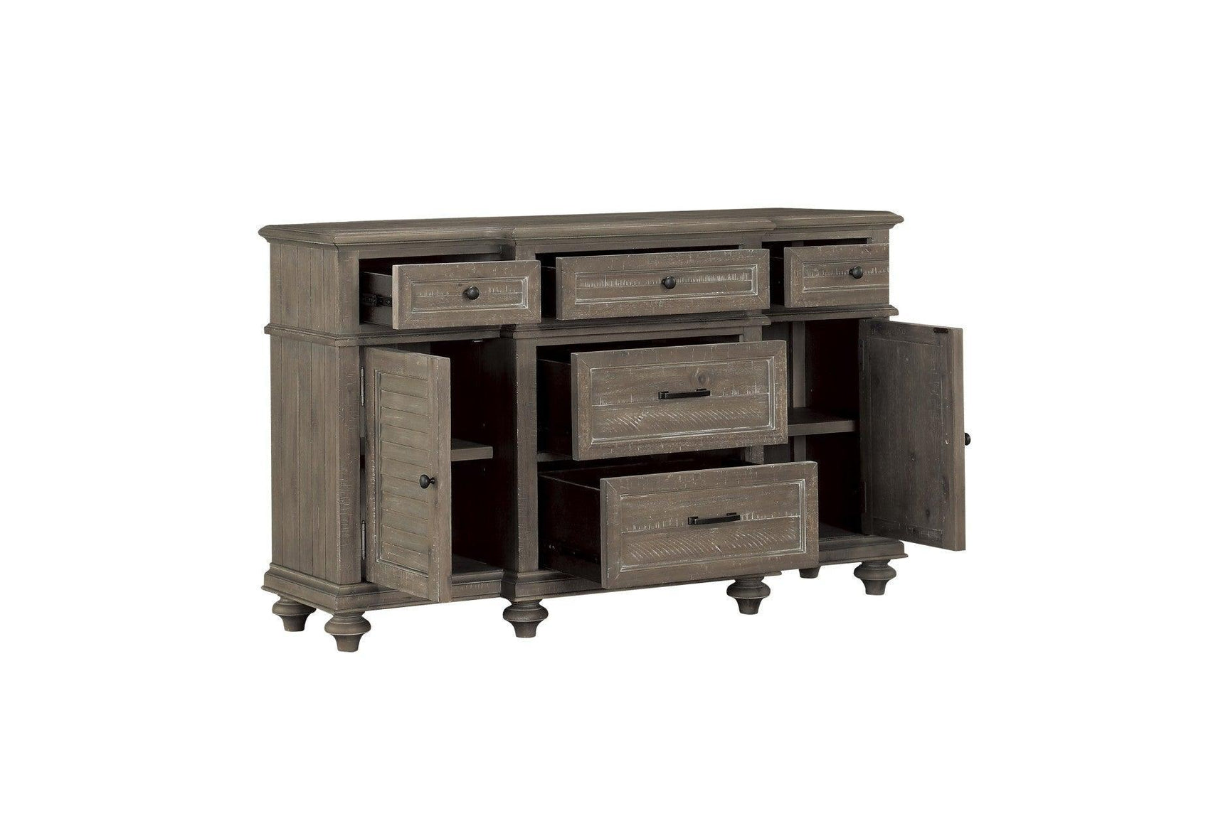 Cardano Brown Traditional Solid Wood, Veneers Fabric Upholstery Seat Rectangular Dining Room Set - Ella Furniture