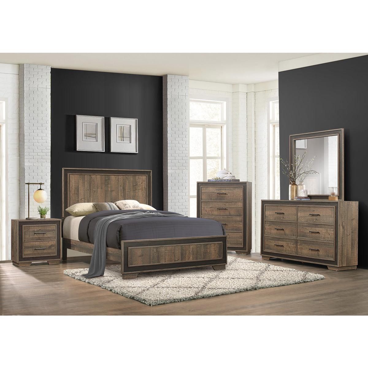 Ellendale Rustic Mahogany And Dark Ebony Faux-wood Veneer, Wood And Engineered Wood Full Bed - Ella Furniture