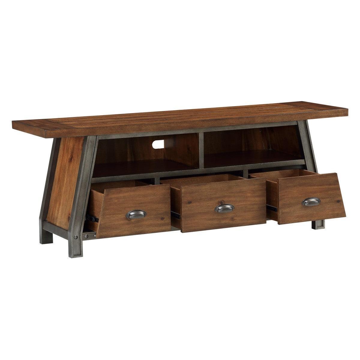 Holverson Rustic Brown And Gunmetal Modern Sleek Acacia Veneer, Wood And Engineered Wood Tv Stand - Ella Furniture
