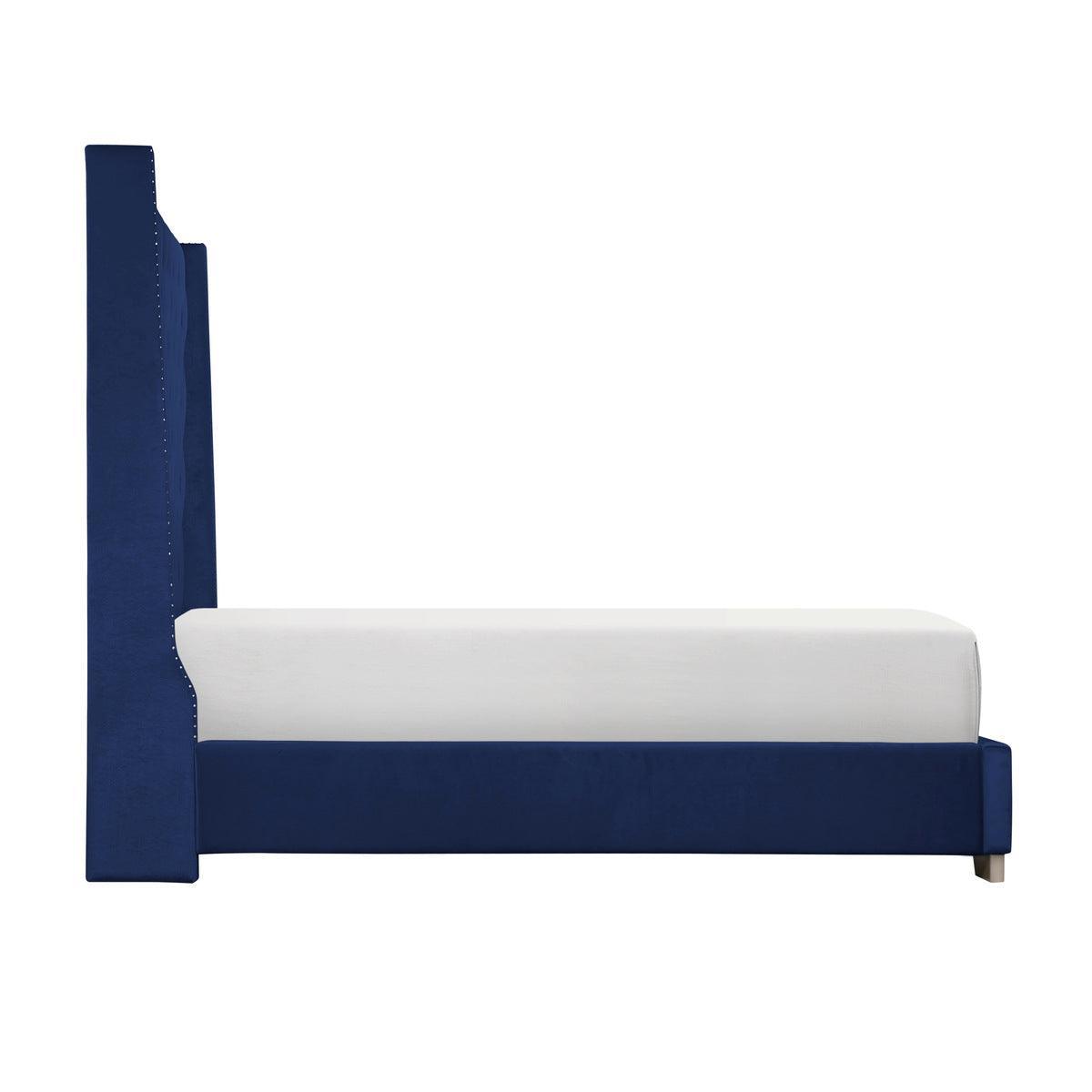 Jacklyn Blue Modern Contemporary Solid Wood Faux Leather Upholstered Tufted King Panel Bed - Ella Furniture