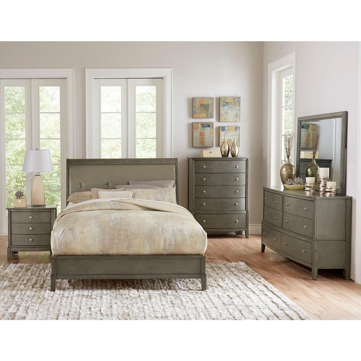 Cotterill Gray Birch Veneer Wood, Engineered Wood Faux Leather Upholstered Tufted King Panel Bed - Ella Furniture