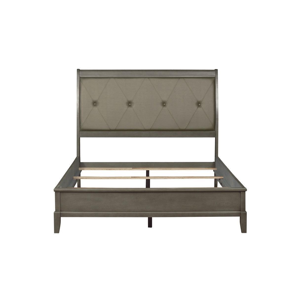 Cotterill Gray Birch Veneer Wood, Engineered Wood Faux Leather Upholstered Tufted King Panel Bed - Ella Furniture