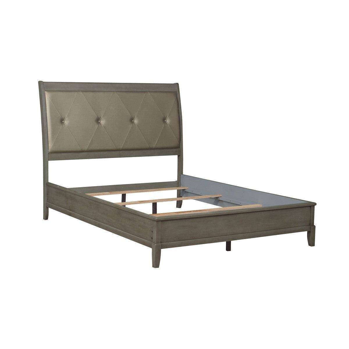 Cotterill Gray Birch Veneer Wood, Engineered Wood Faux Leather Upholstered Tufted King Panel Bed - Ella Furniture