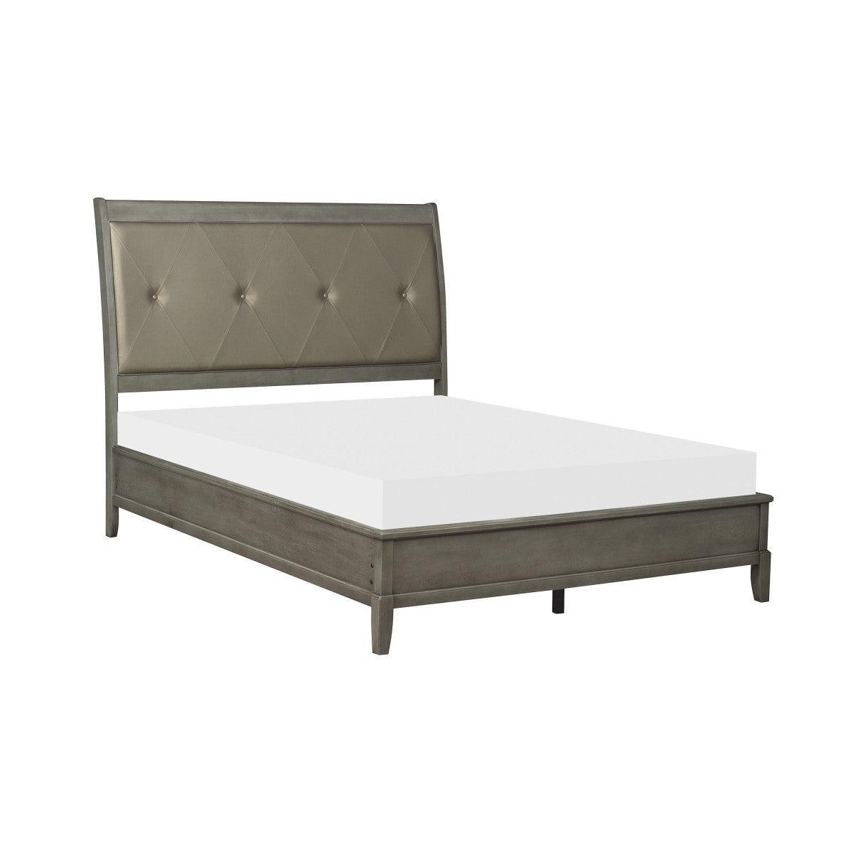 Cotterill Gray Transitional Engineered Wood Faux Leather Upholstered Tufted Queen Panel Bed - Ella Furniture