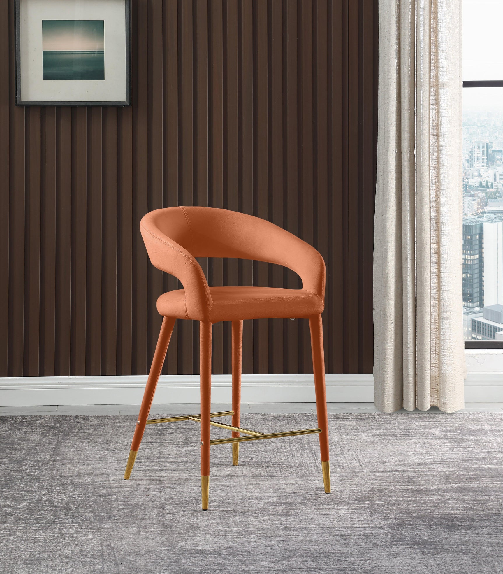 Destiny Cognac Velvet Stool - Ella Furniture