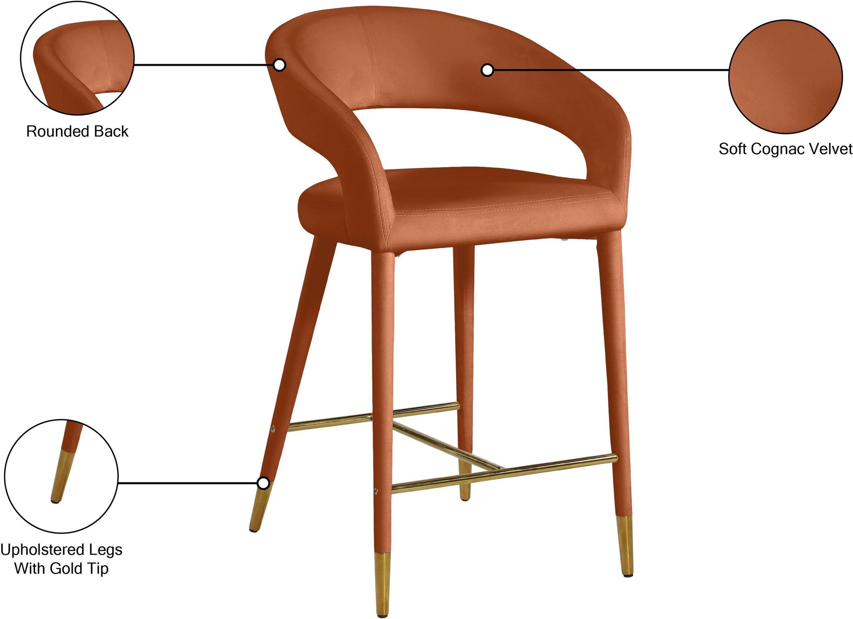 Destiny Cognac Velvet Stool - Ella Furniture