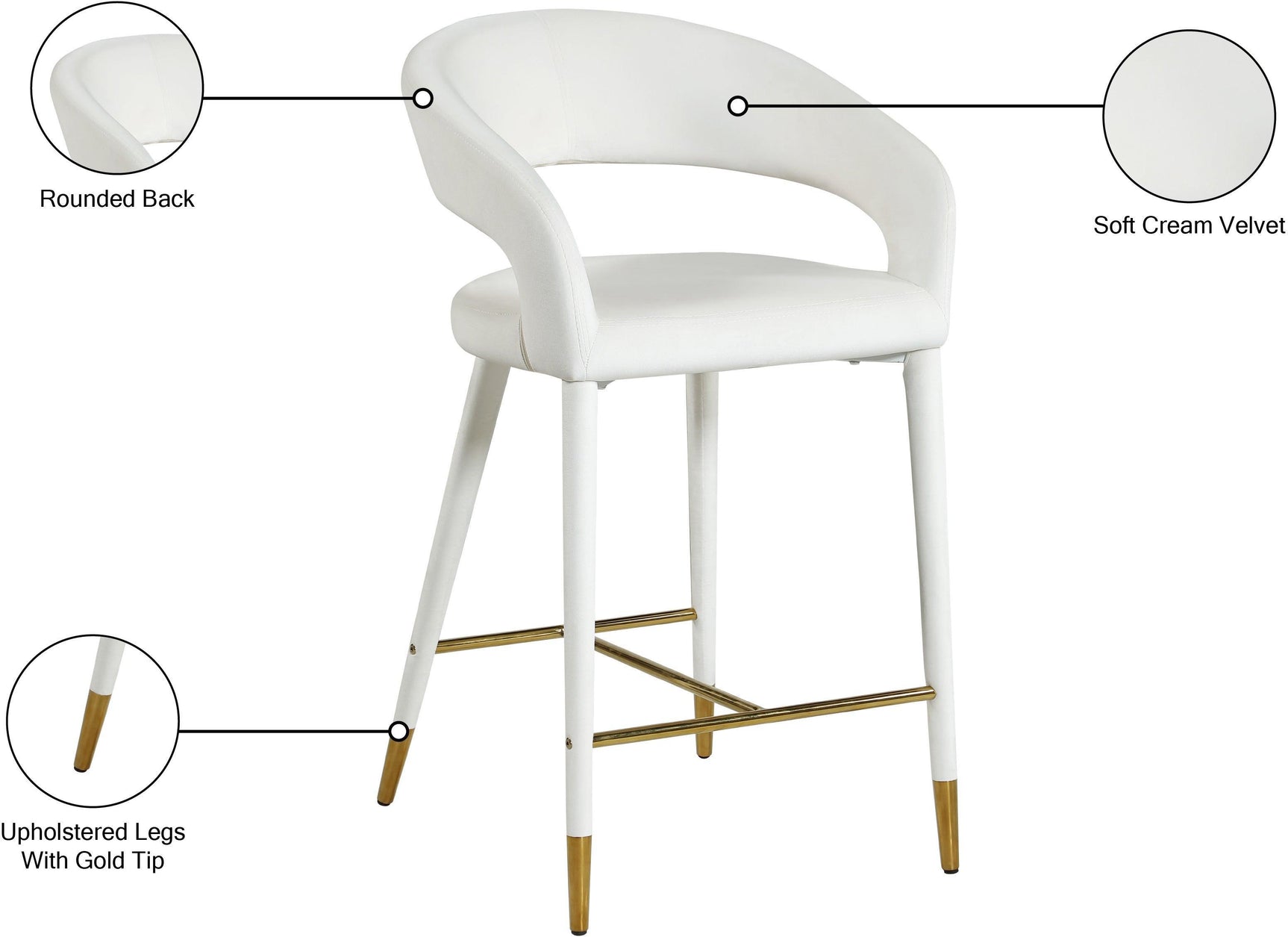 Destiny Cream Velvet Stool - Ella Furniture