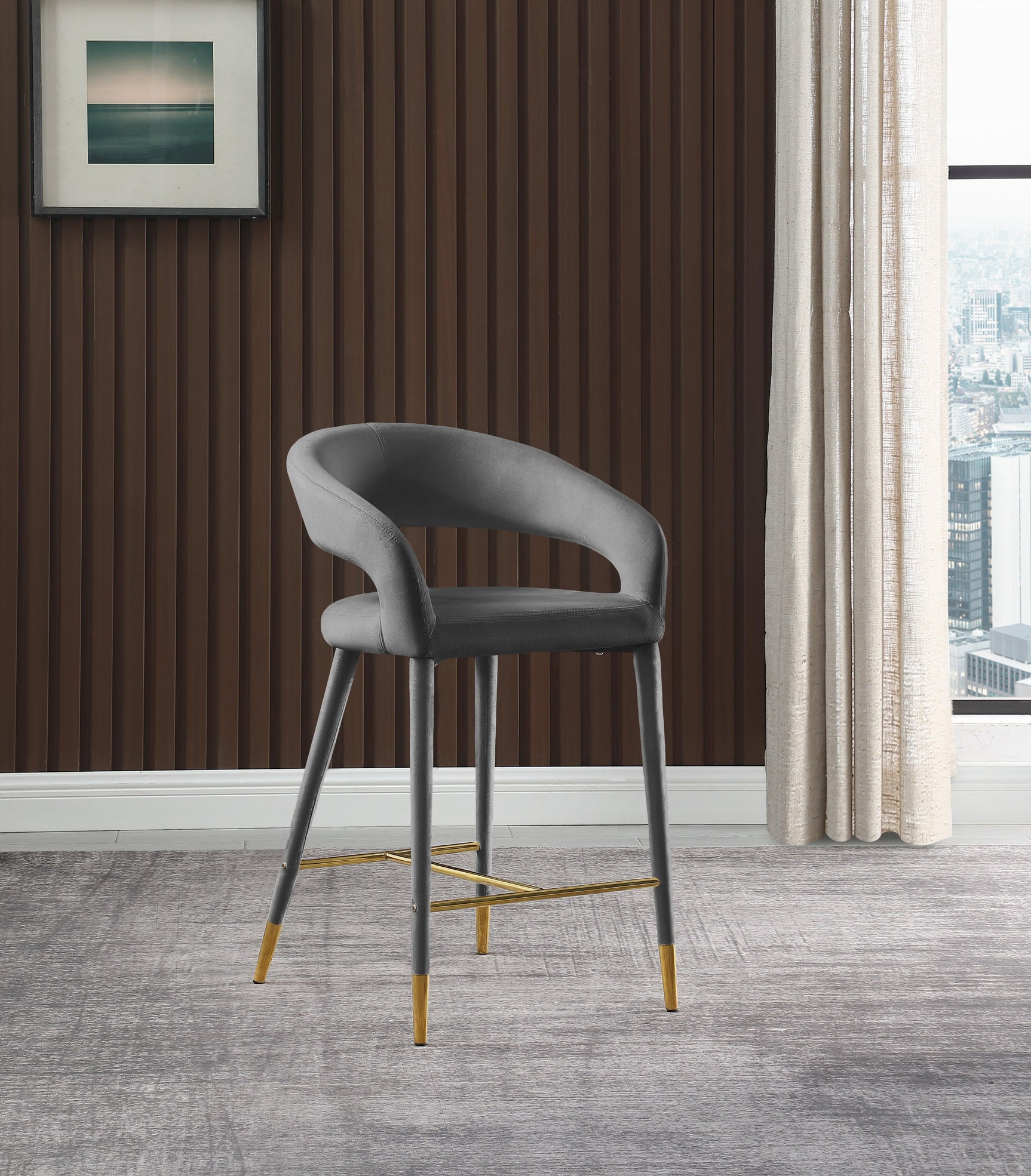 Destiny Grey Velvet Stool - Ella Furniture