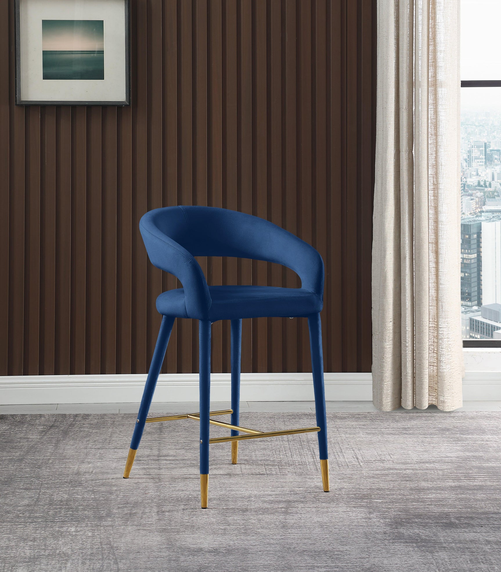 Destiny Blue Velvet Stool - Ella Furniture
